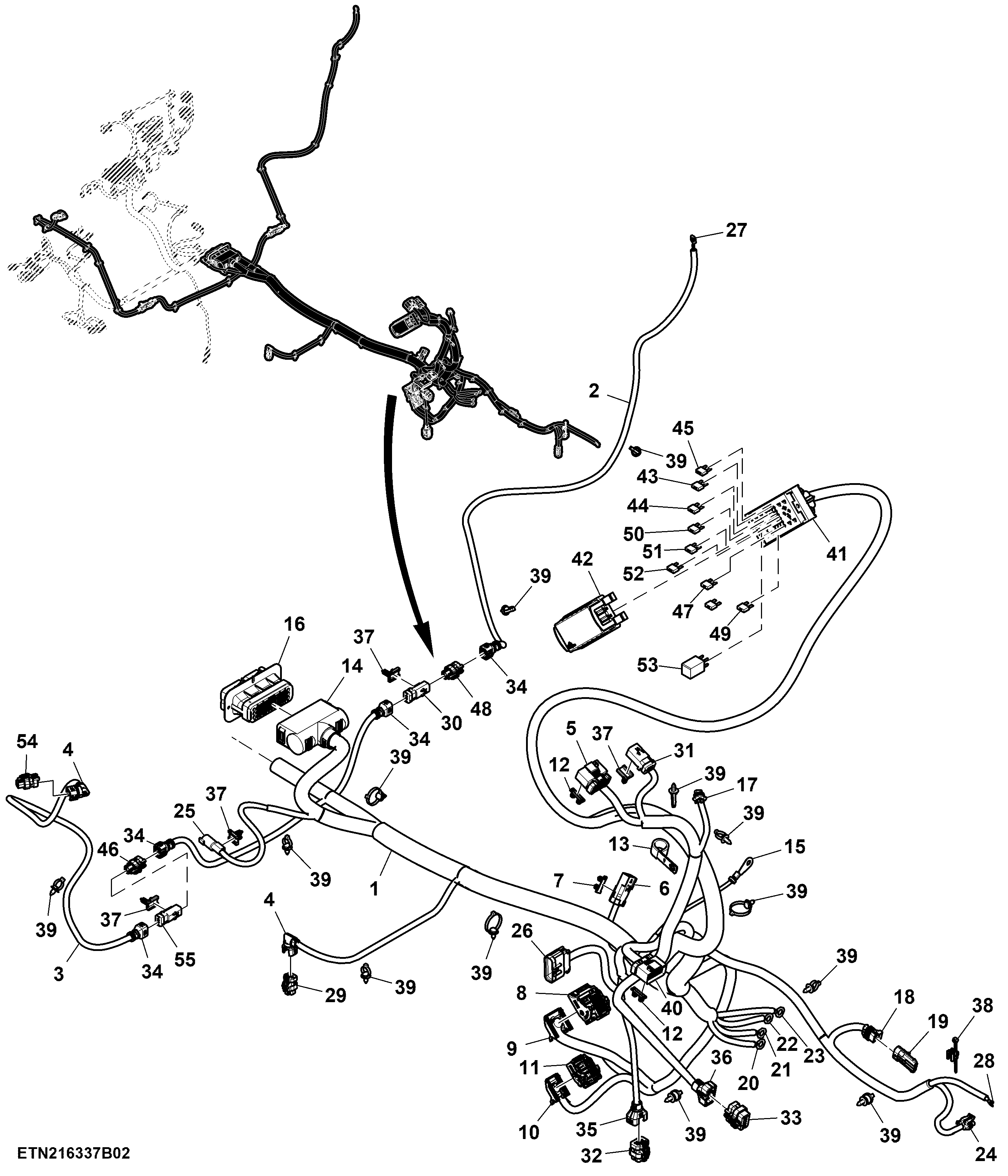 Wiring Harness, Chassis, T2 / T3 Engine (2/2) ( - 927000)