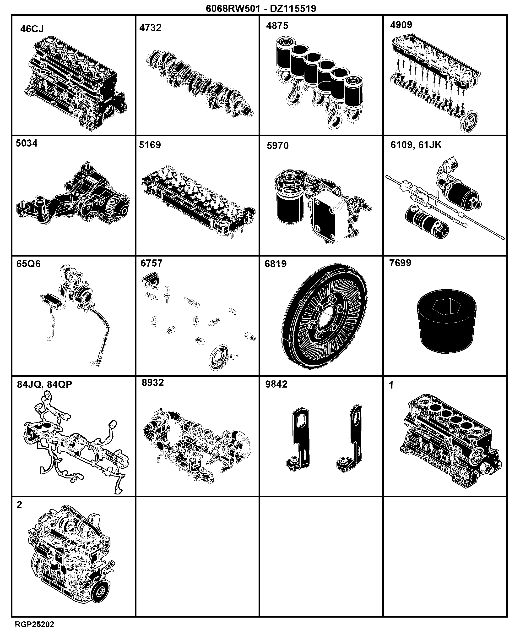 E2 Engine 6068RW501-DZ115519-ETN227546-AR207047-AR207058-AR206762-AR207048-AR207059-AR206762