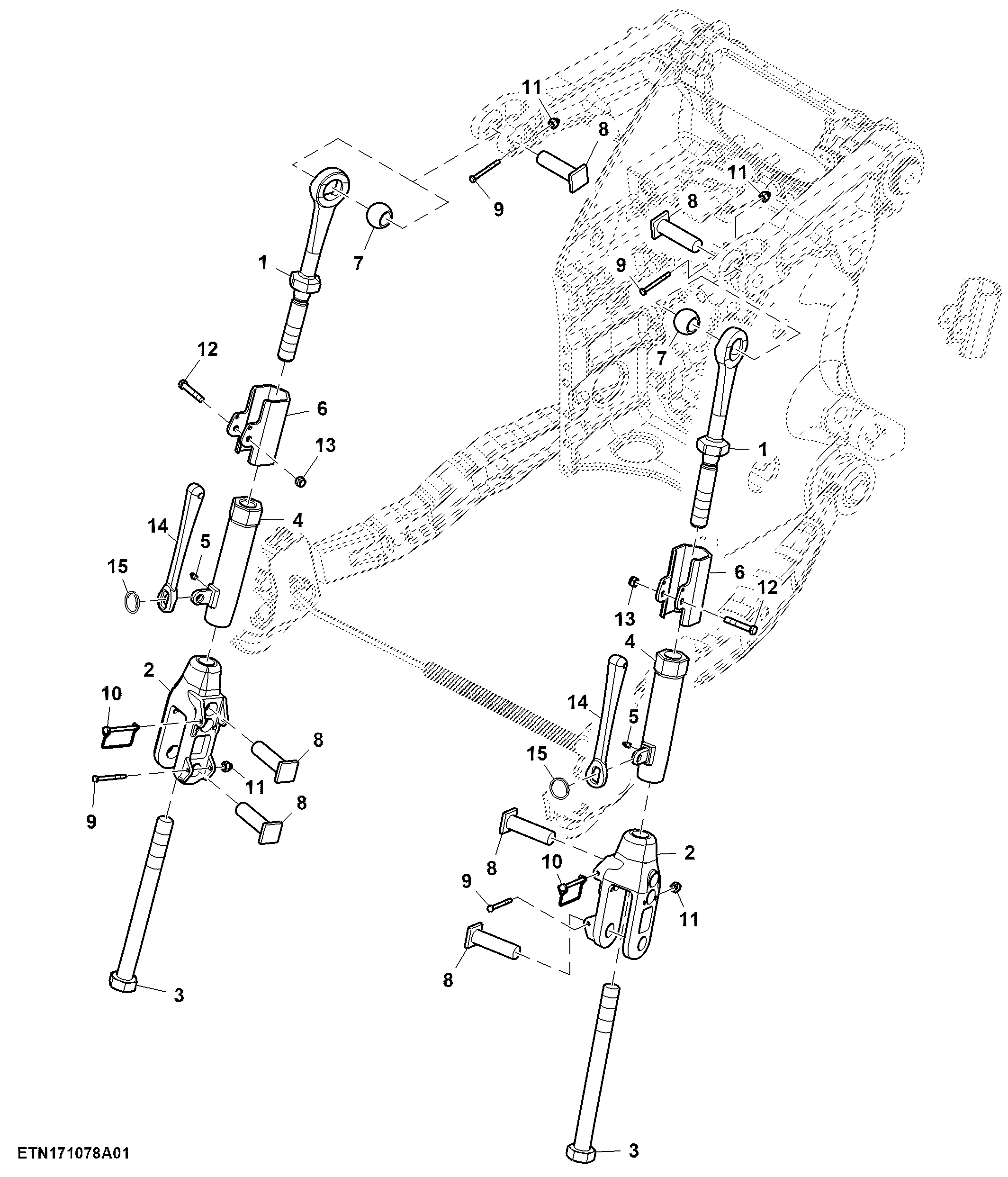 Medium Length Lift Link, W/ Hook End, W/ Quick Coupler, Group 47/48 Tires ( - 072000)