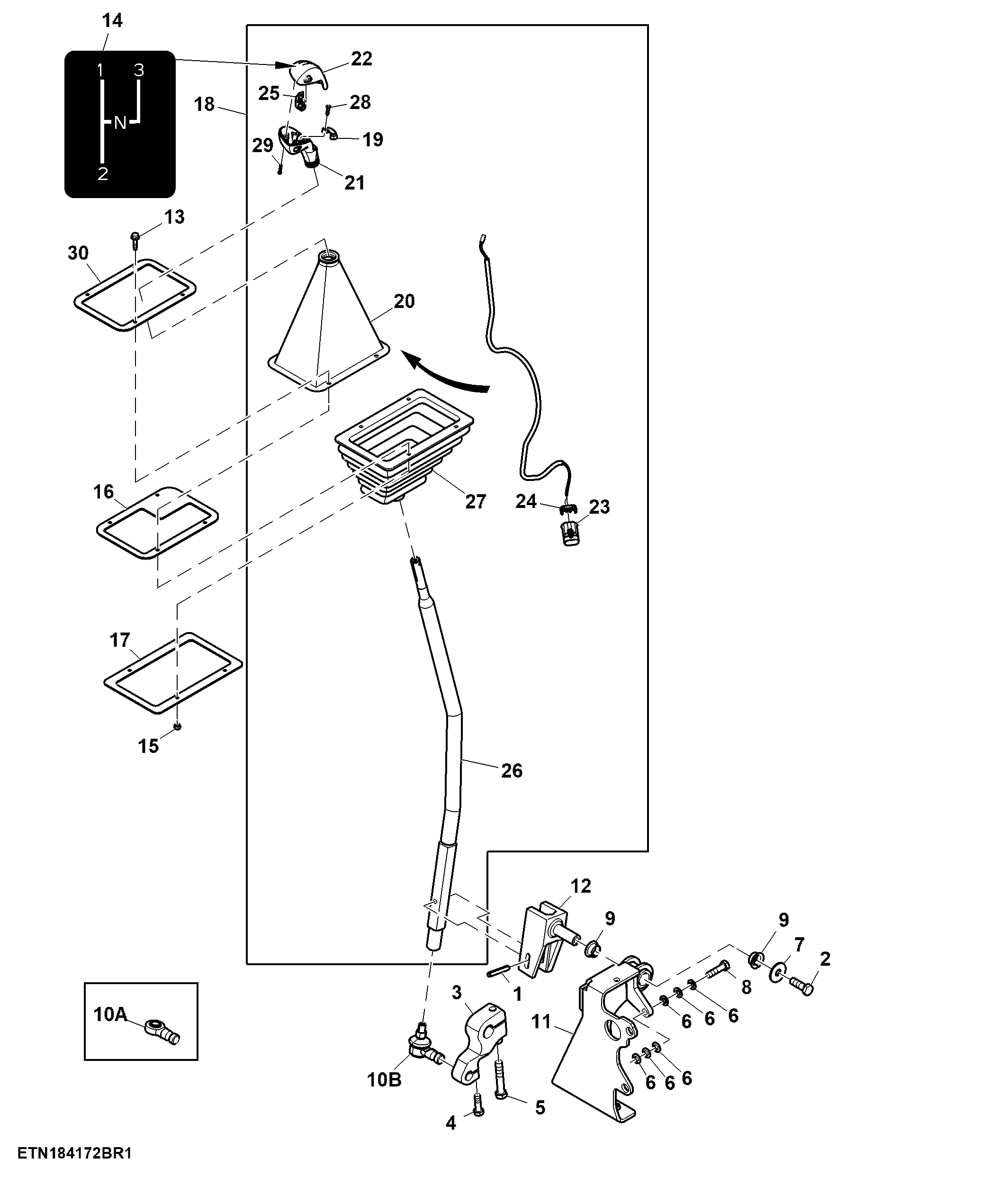 Gearshift Lever, Top Shaft Shifting, W/ Hi-Low