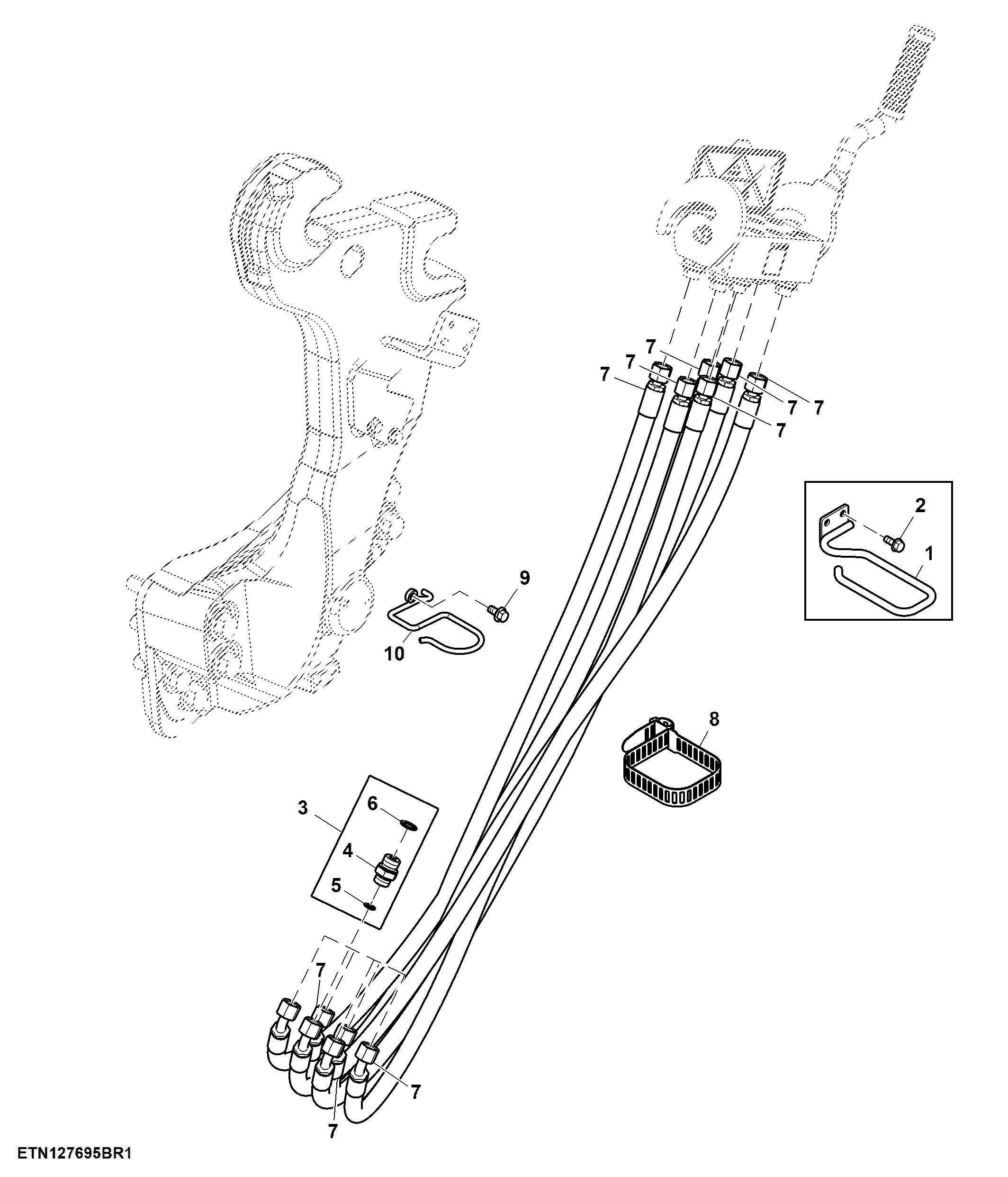 Hydraulic Oil Lines / Hoses / Fittings, Multi Coupler, Front Loader, 3 Functions