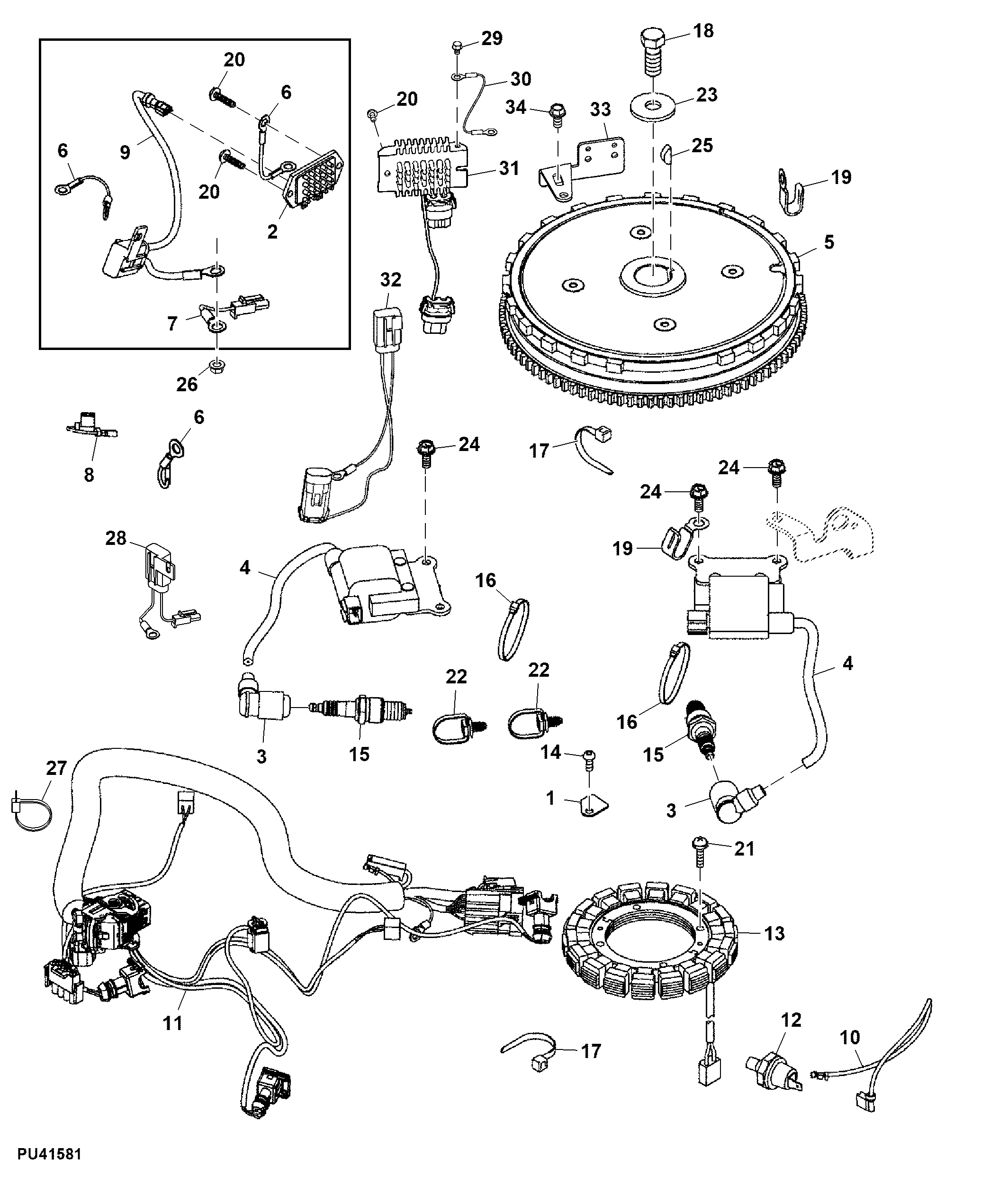 Flywheel, Stator, Ignition Coil and Voltage Regulator