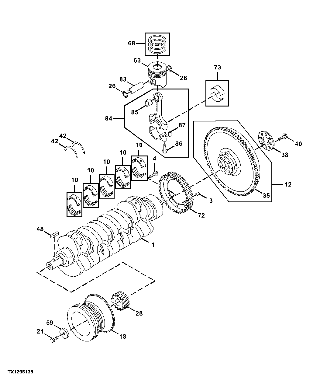 Crankshaft, Main Bearings, Connecting Rods, and Pistons