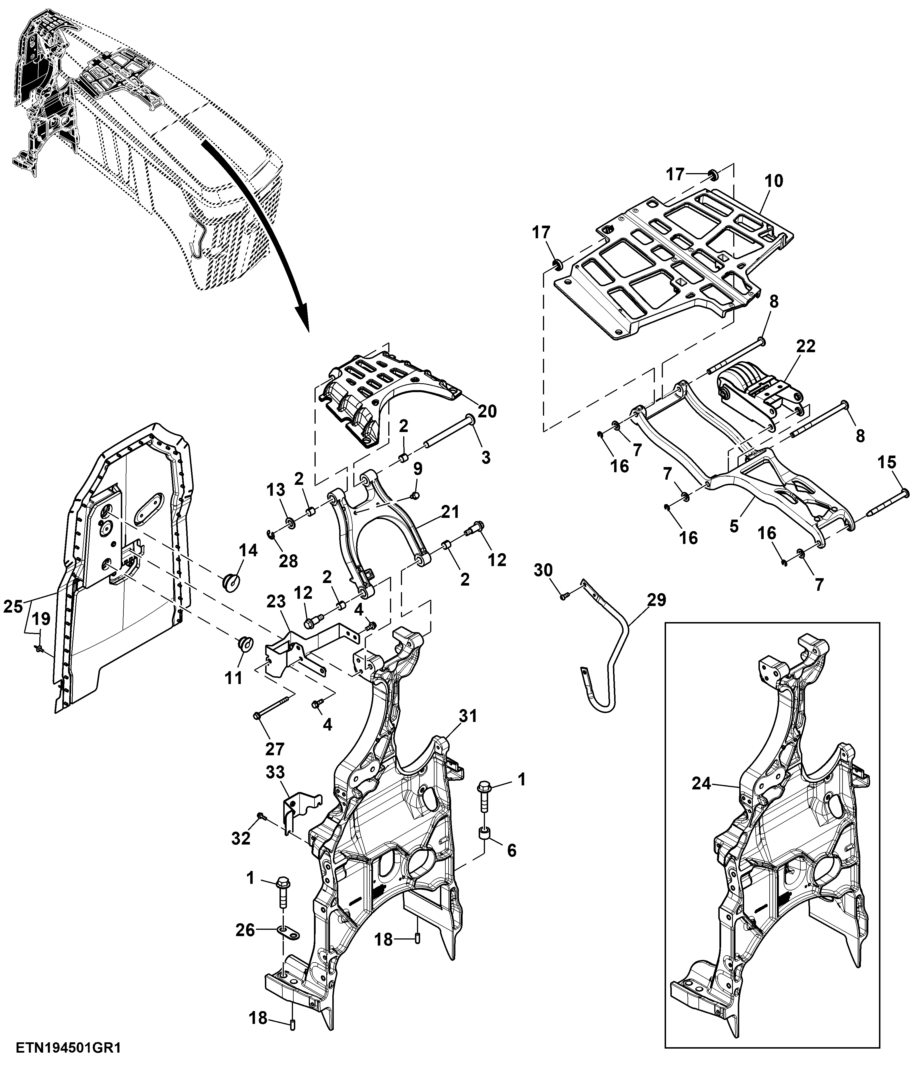 Rear Support, Hood, 9.0 L, FT4 / Stage 5 Engine