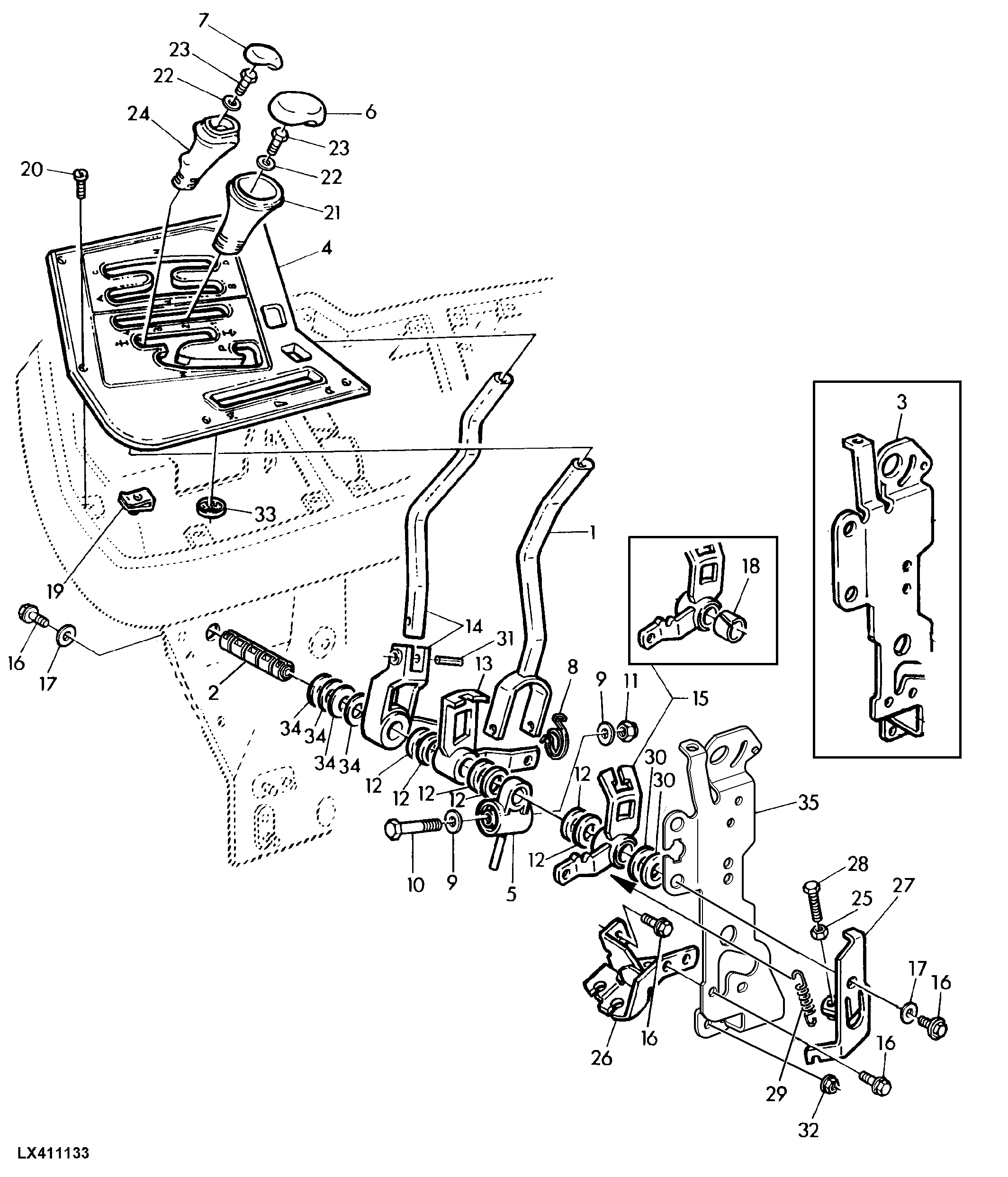 GEAR SHIFT COMPONENTS (POWRQUAD WITH REVERSER CONTROL AT SHIFT CONSOLE)