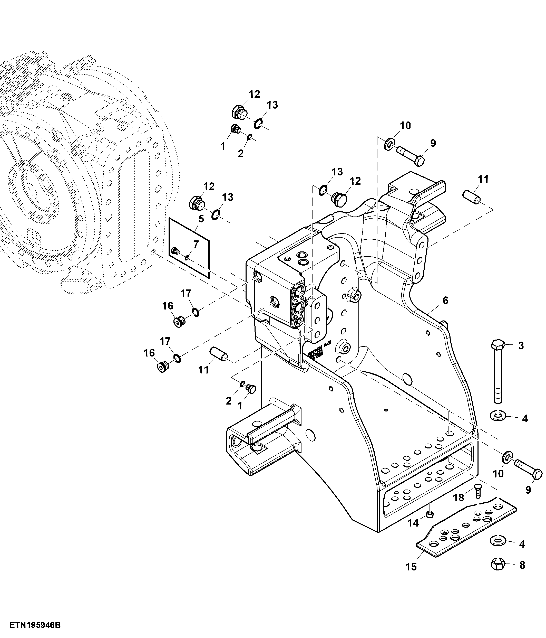 Drawbar Support, Long, 1/2" Rear Coupler, Double Reduction Axle (For Scraper)
