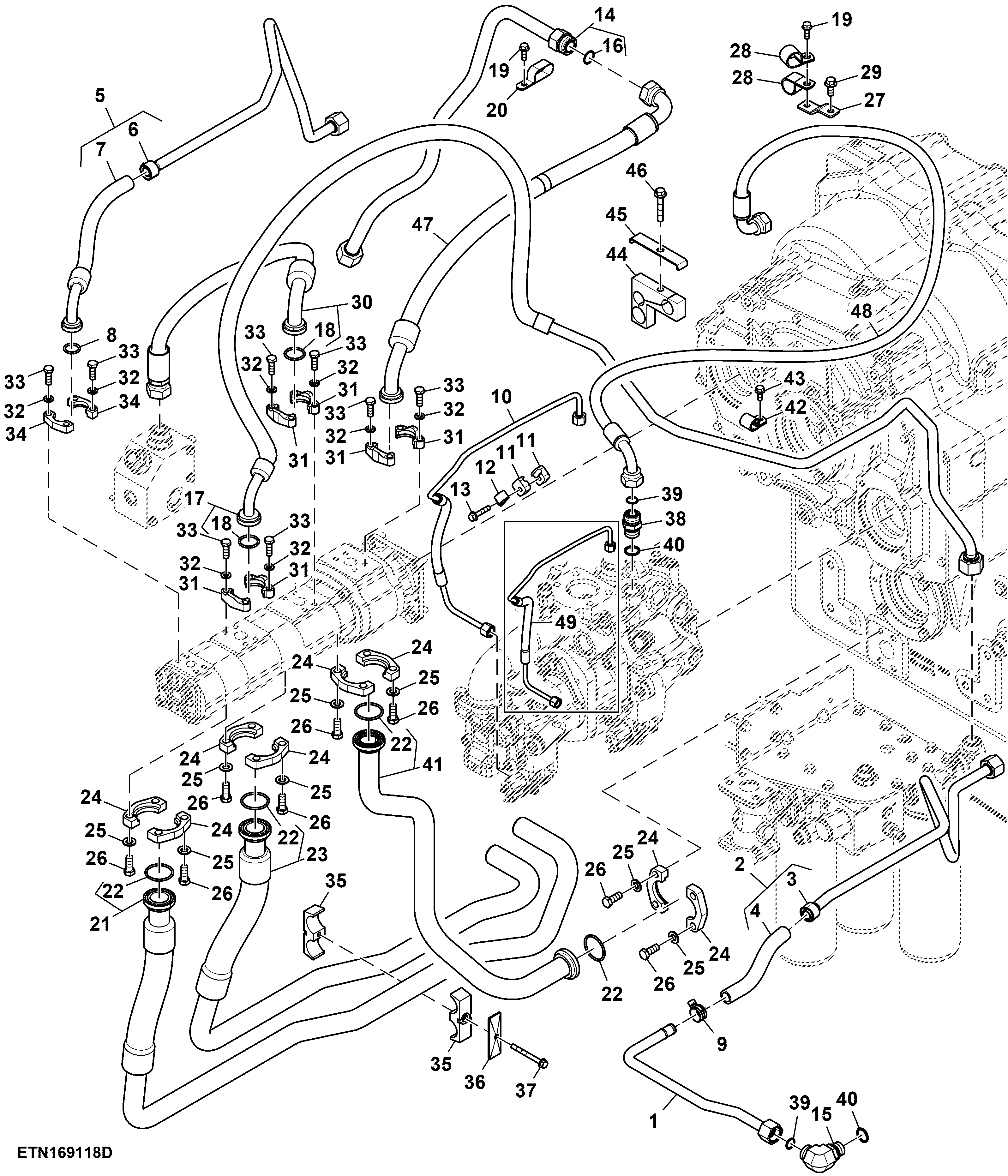 Hydraulic Pump Lines, High Flow, 90cc and 85cc Pumps (For Scraper) (1/2) (801465 - 804100)
