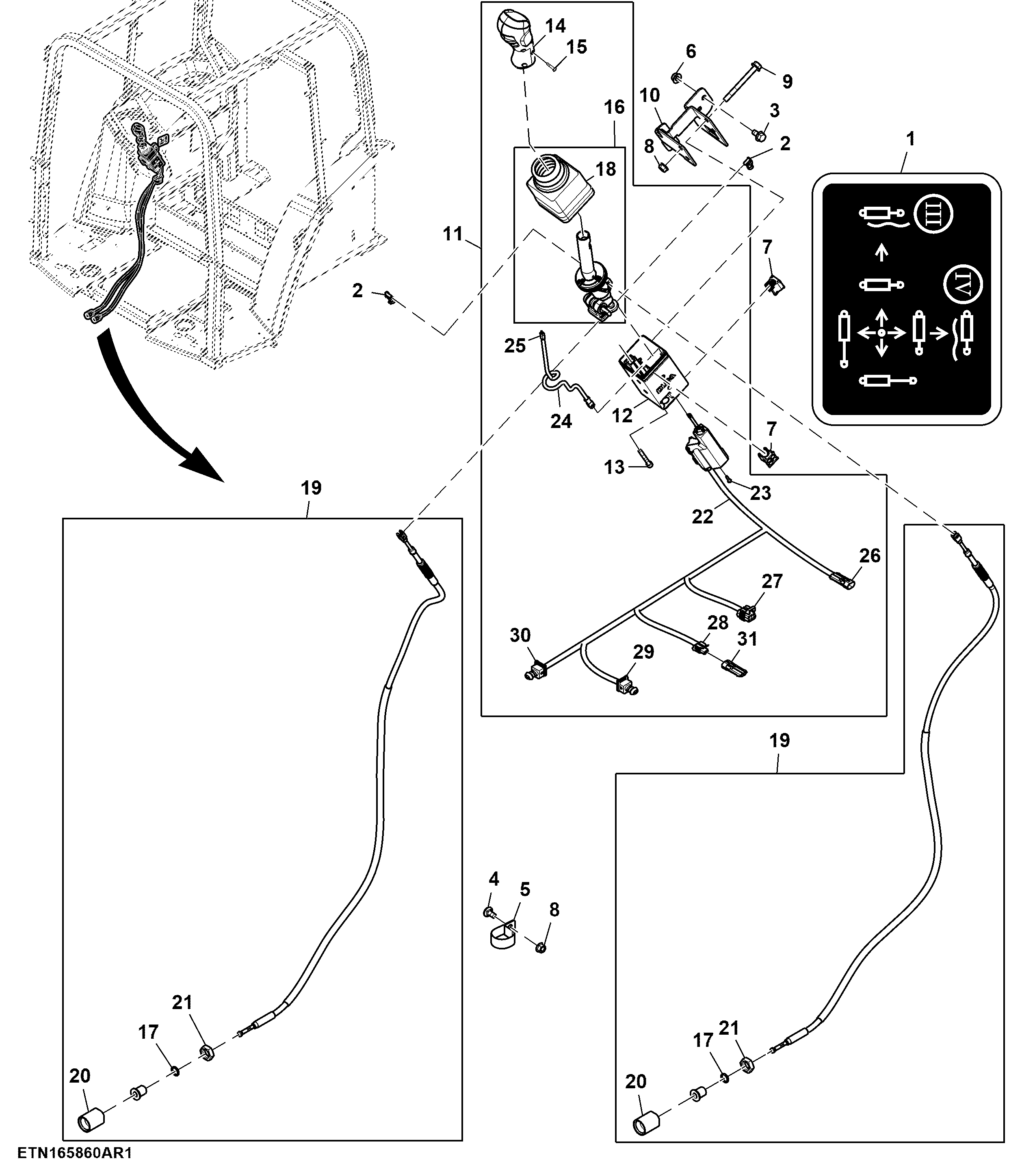 Multi Function Control Lever, 3-Functions, W/ Diverter