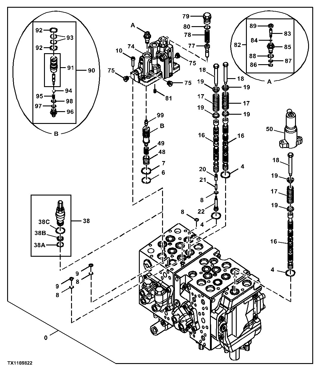 Control Valve Spools, 5-Spool Side, Side 1, Two Piece Boom