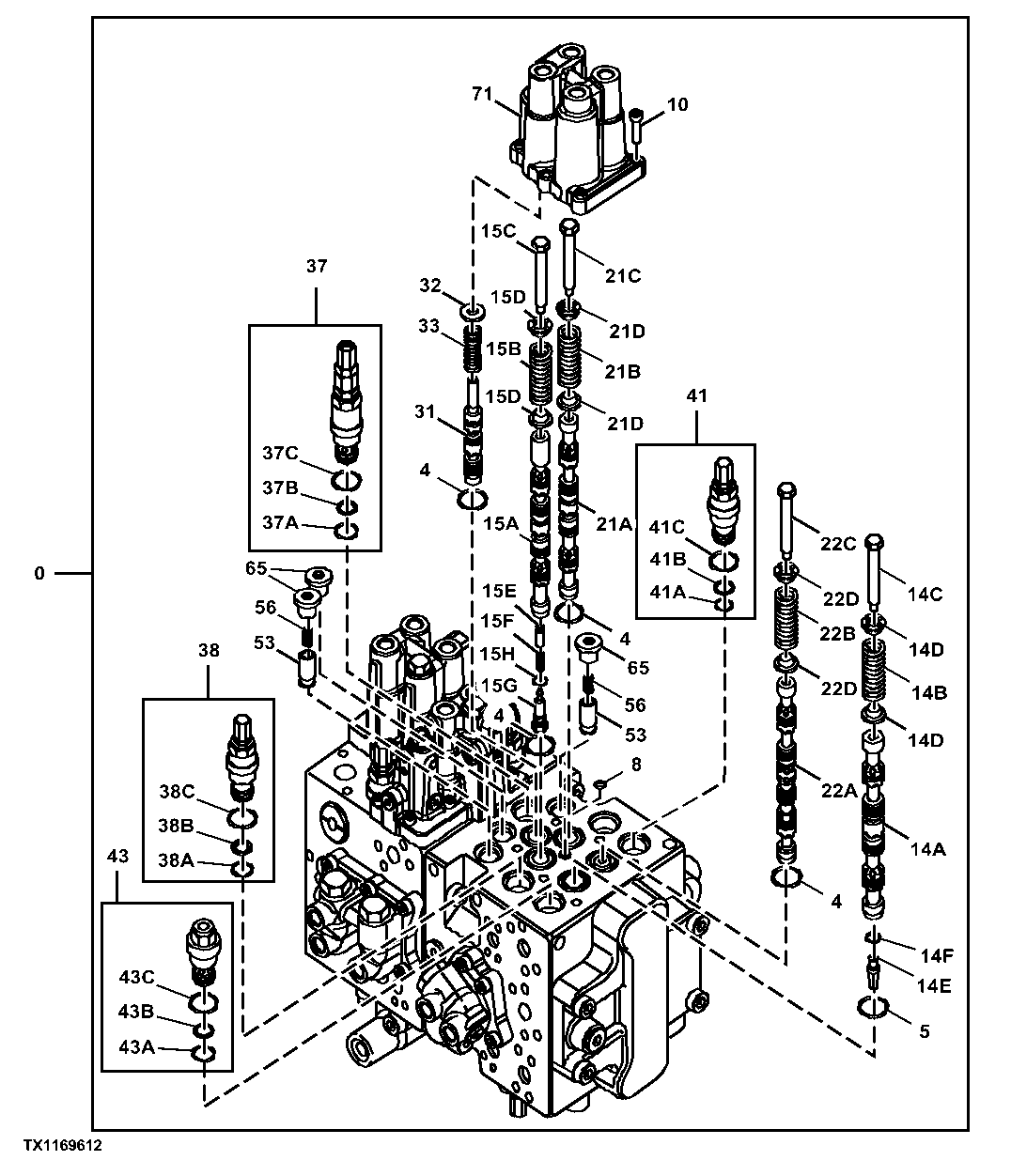 Control Valve Spools, 4-Spool Side, One Piece Boom