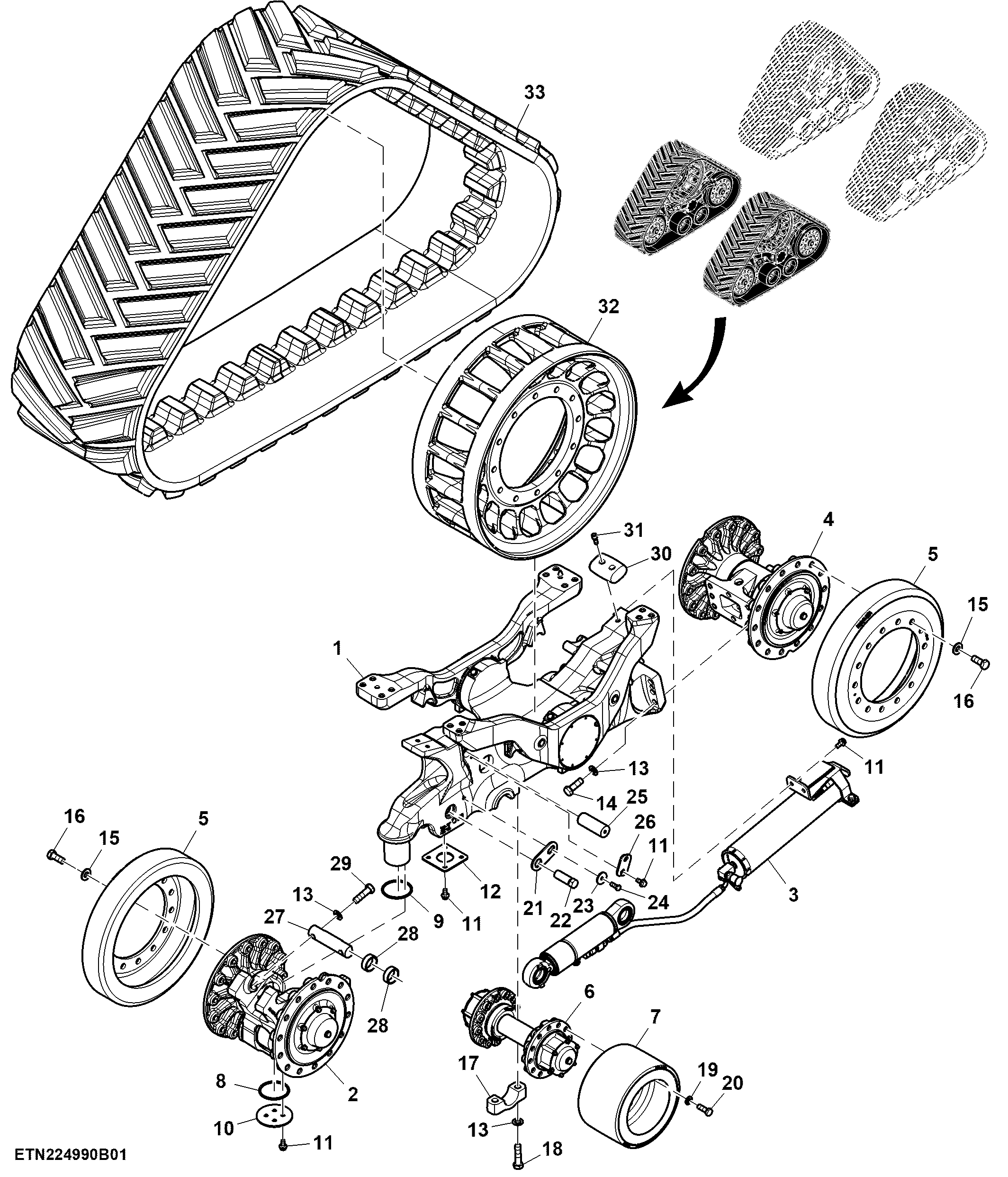 Track Assembly, Front, 24" Rubber Track Belt (LH Illustrated)