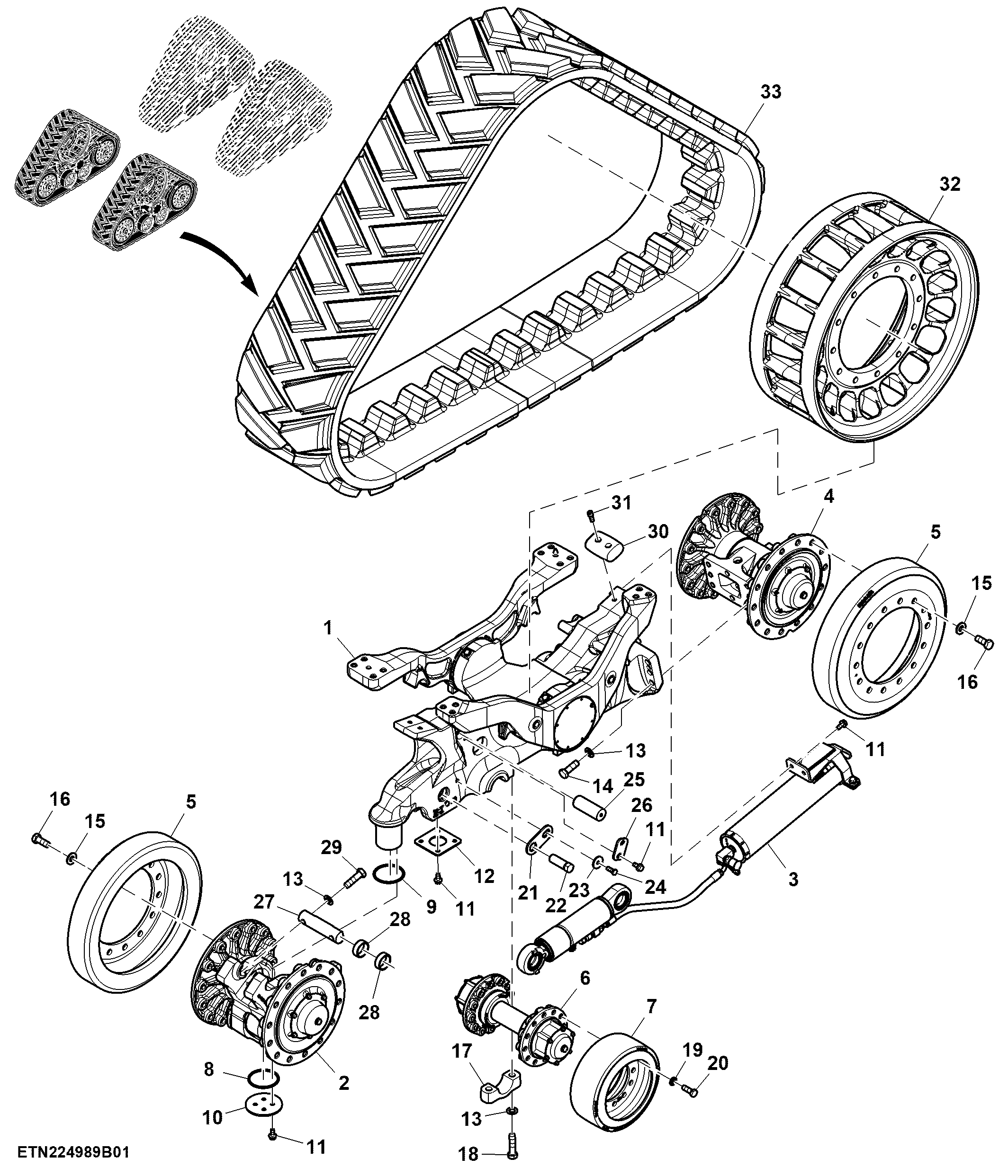 Track Assembly, Front, 18" Rubber Track Belt (LH Illustrated)