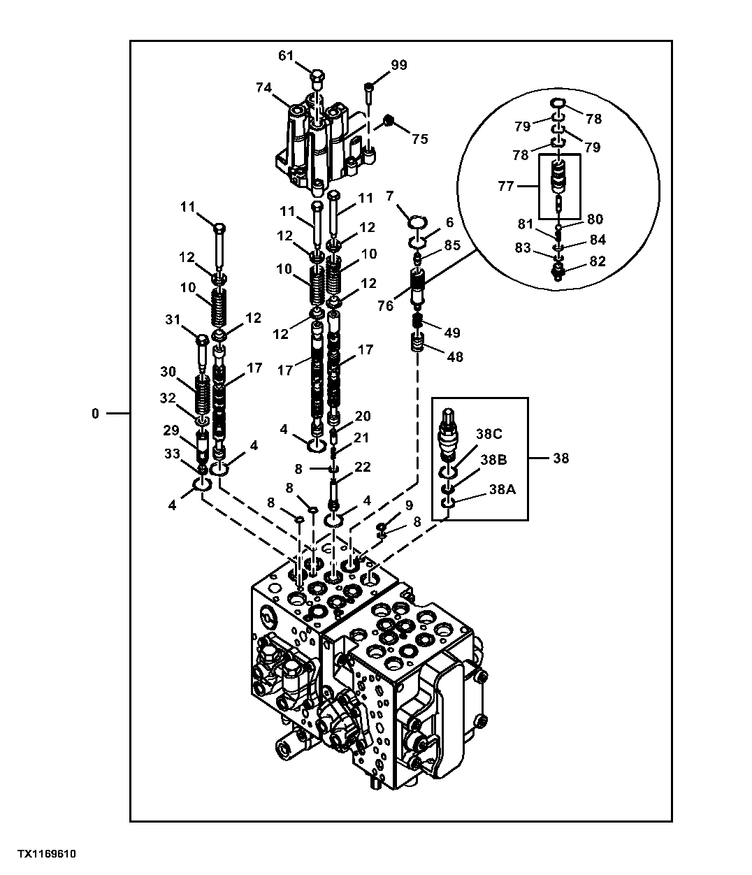 Control Valve Spools, 5-Spool Side, Side 1, One Piece Boom