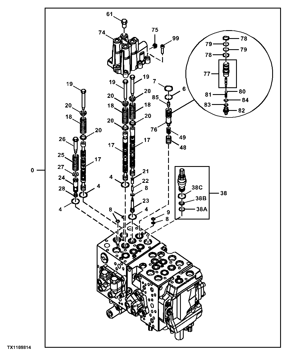 Control Valve Spools, 5-Spool Side, Side 2, Two Piece Boom