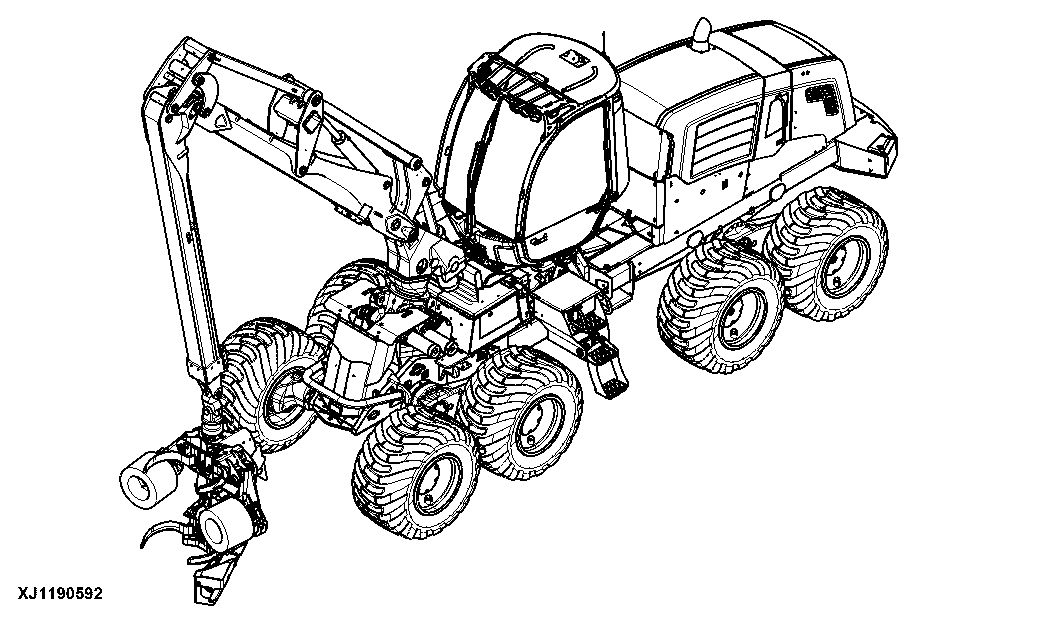 1270E Wheeled Harvester, 8W (S.N. 003009-003173), Interim Tier 4, Rotating and Leveling Cabin, Gen II, Engine 6090HTJ15