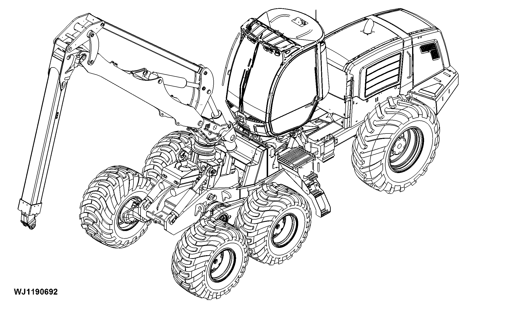 1470E Wheeled Harvester, CH9 Boom (S.N. 001916-001953), Interim Tier 4, Rotating and Leveling Cabin, Gen II, Engine 6090HTJ15