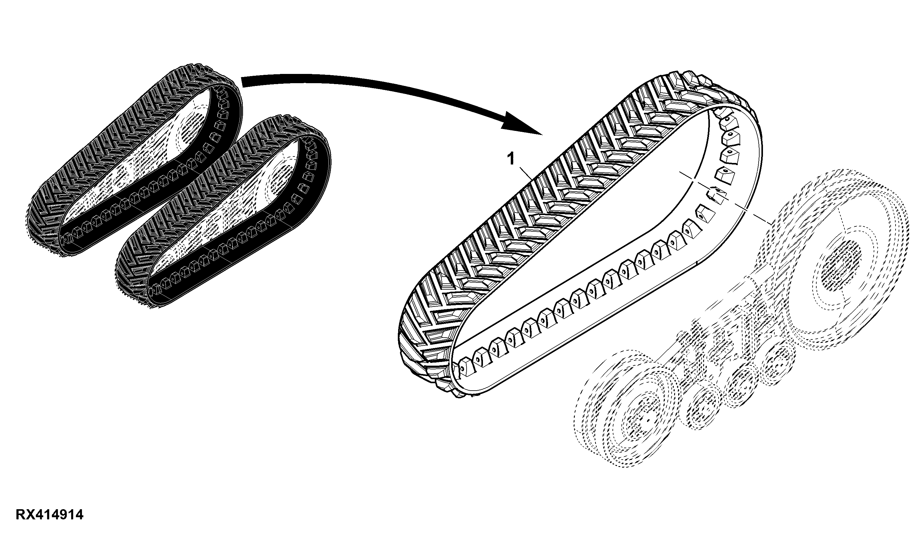 Rubber Track Belt, 16", Severe Duty, Full Chevron (RH Illustrated)
