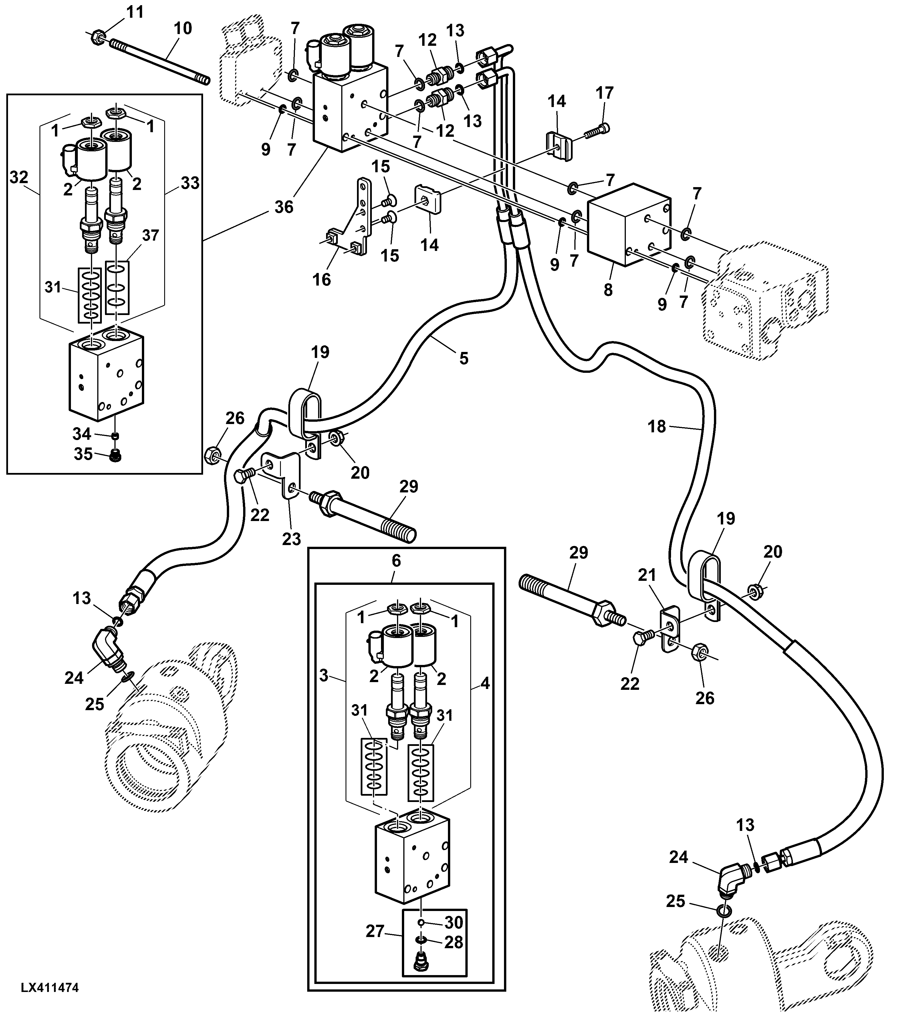 HYDRAULIC STABILIZER BAR, CONTROL VALVE AND OIL LINES