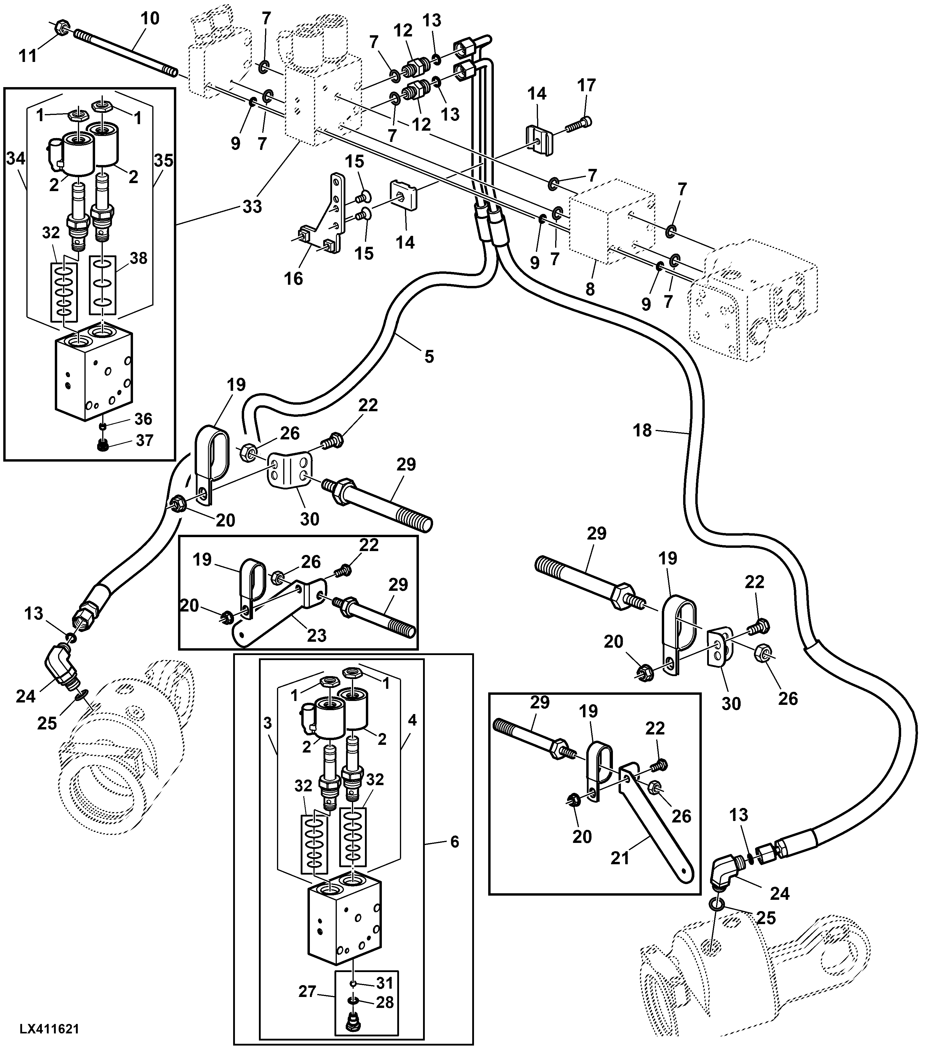 HYDRAULIC STABILIZER BAR, CONTROL VALVE AND OIL LINES