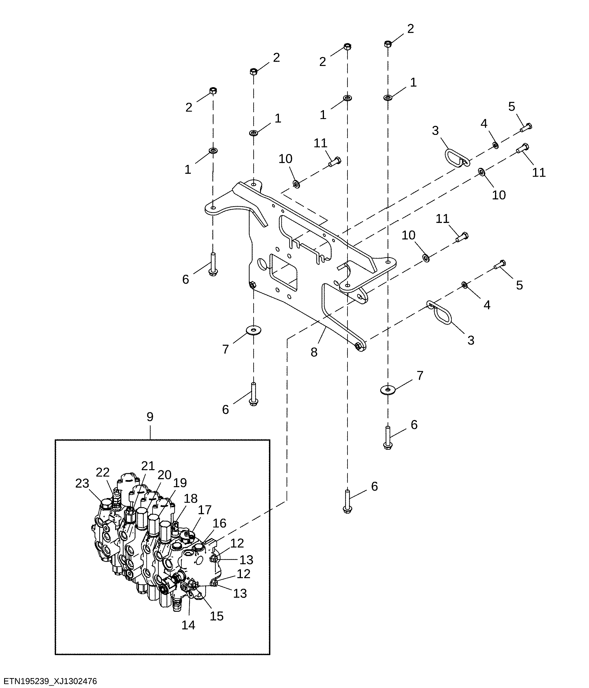 Backhoe Valve, Seven Function Pilot with Extendable Dipperstick and Select Flow
