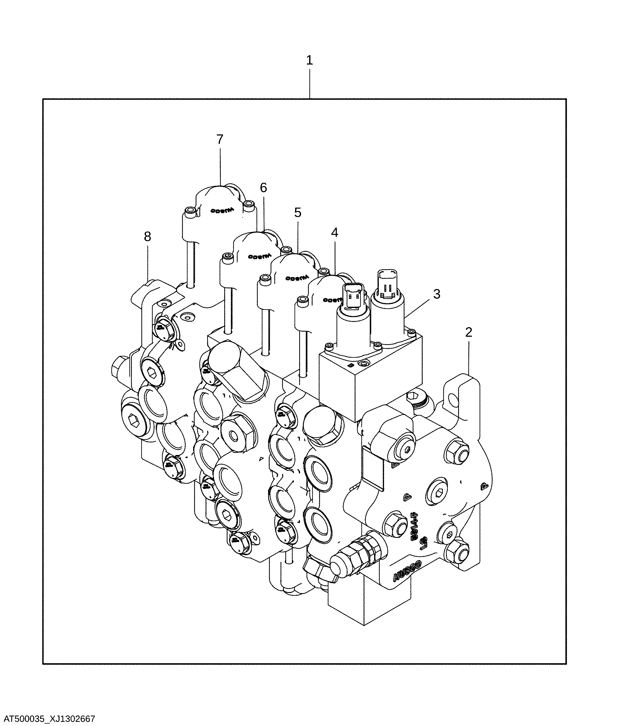 Backhoe, Five Function Pilot Control Valve with Auxiliary and Thumb Ready