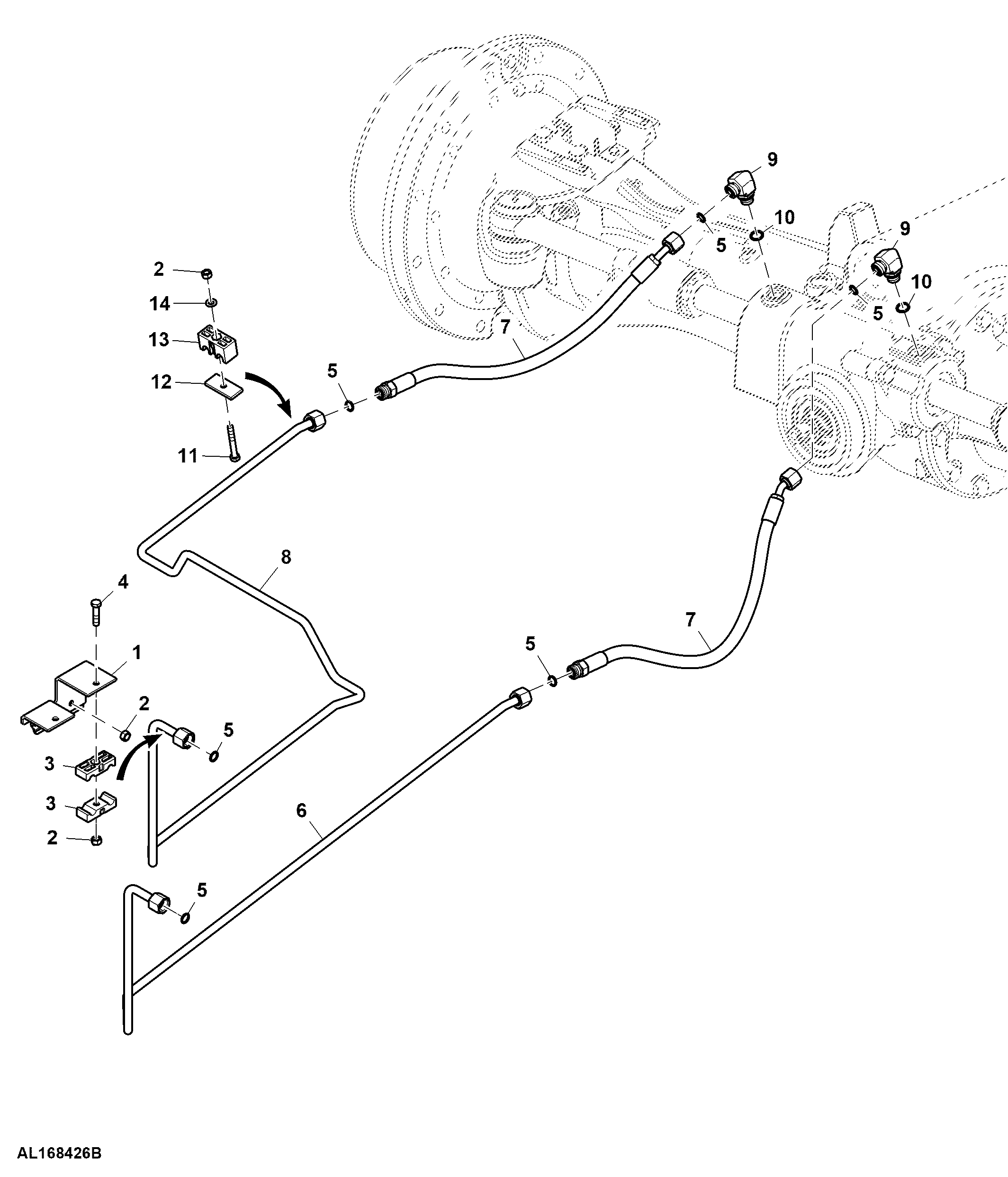 Hydrostatic Steering Oil Lines, Front Axle, High Crop