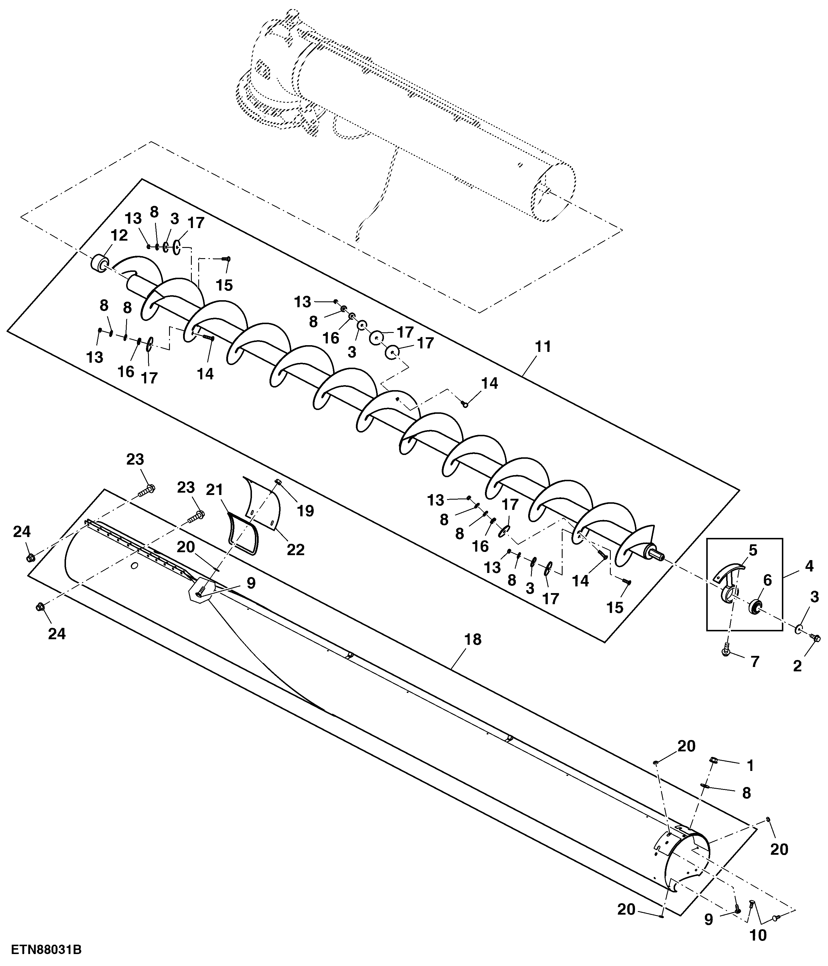 Outer Unloading Auger and Housing, 6.6 m, 21.5 ft