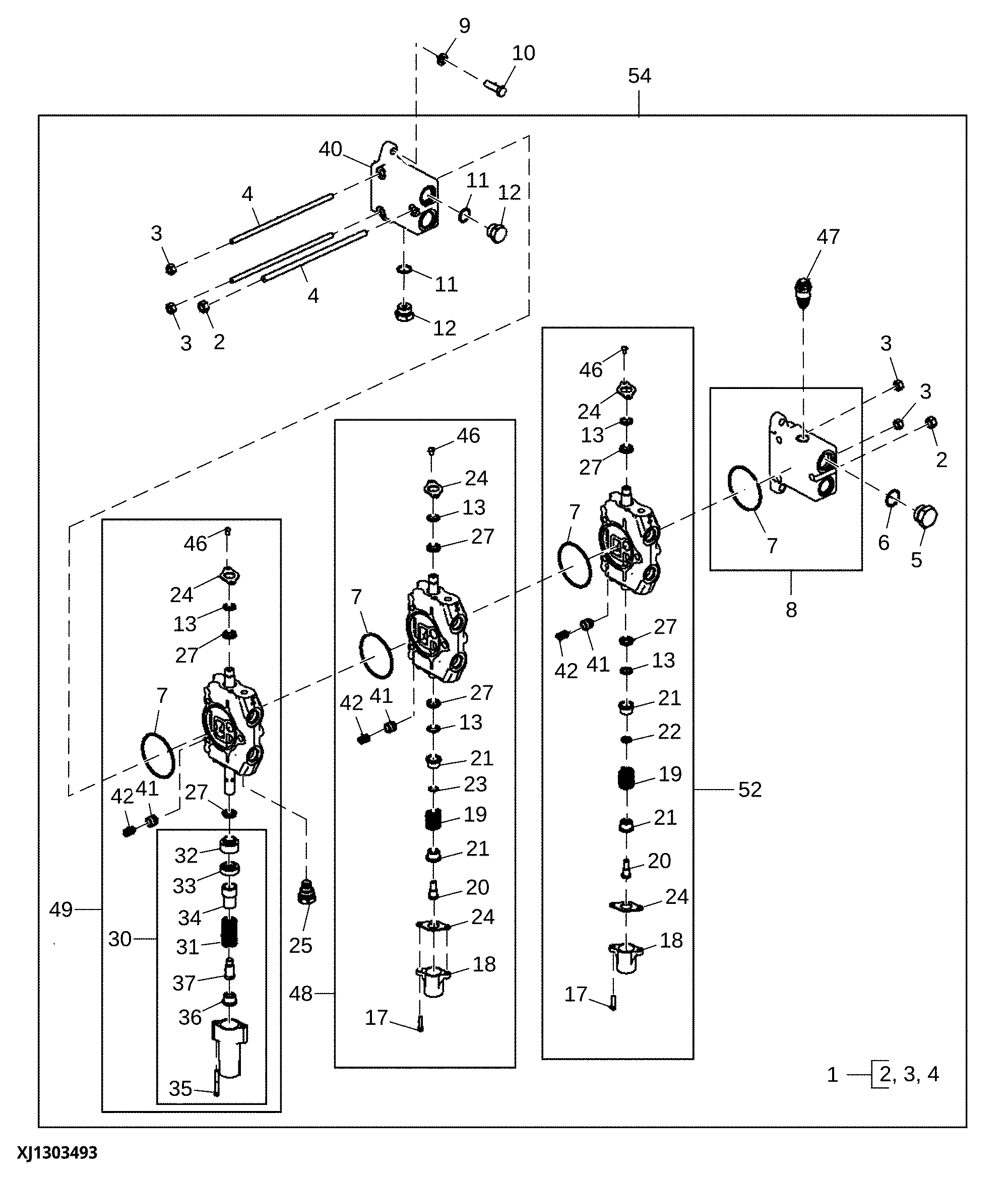 Hydraulic Control Valve Components, Three Section (Marked AT224729)
