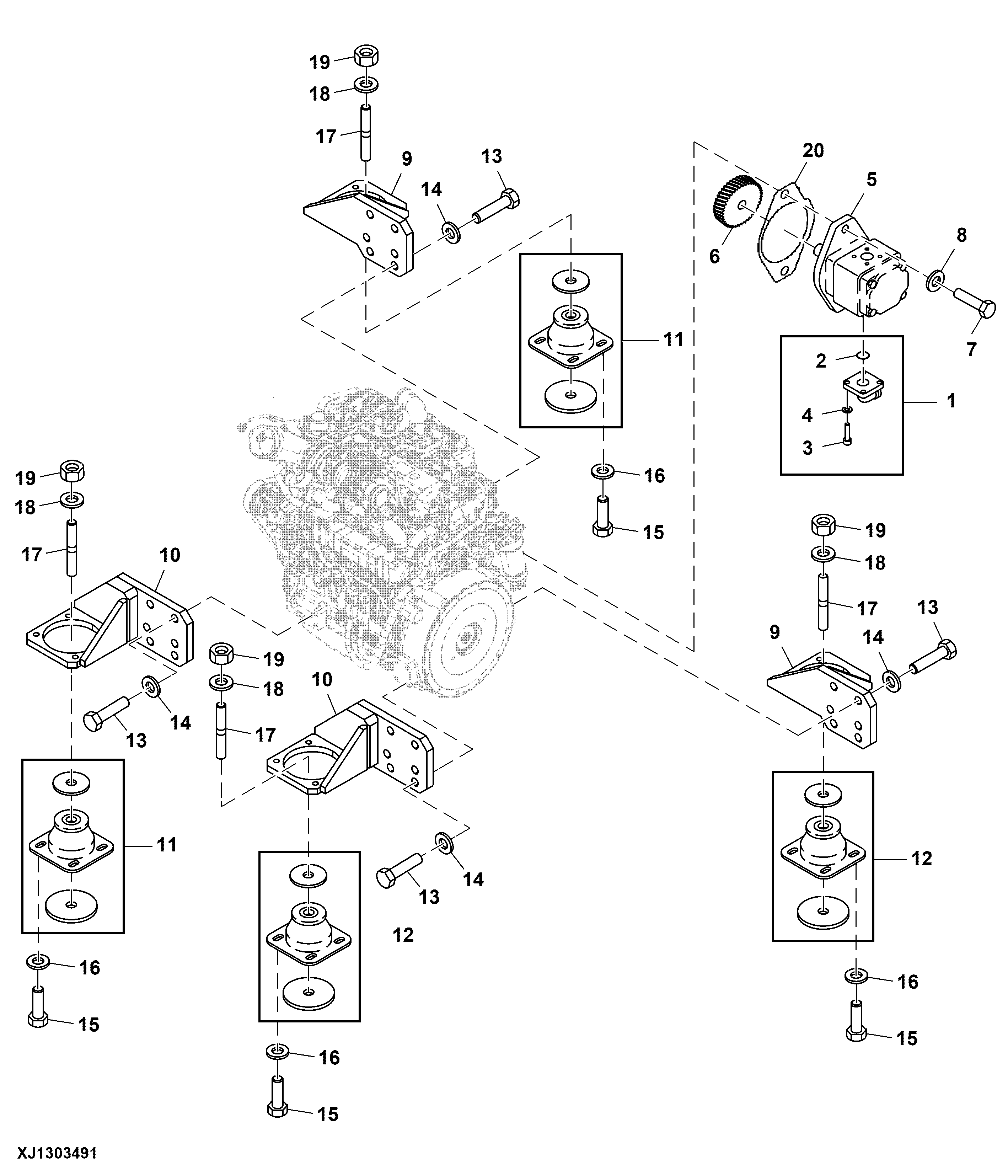 Engine Mounting Brackets and Hydraulic Gear Pump
