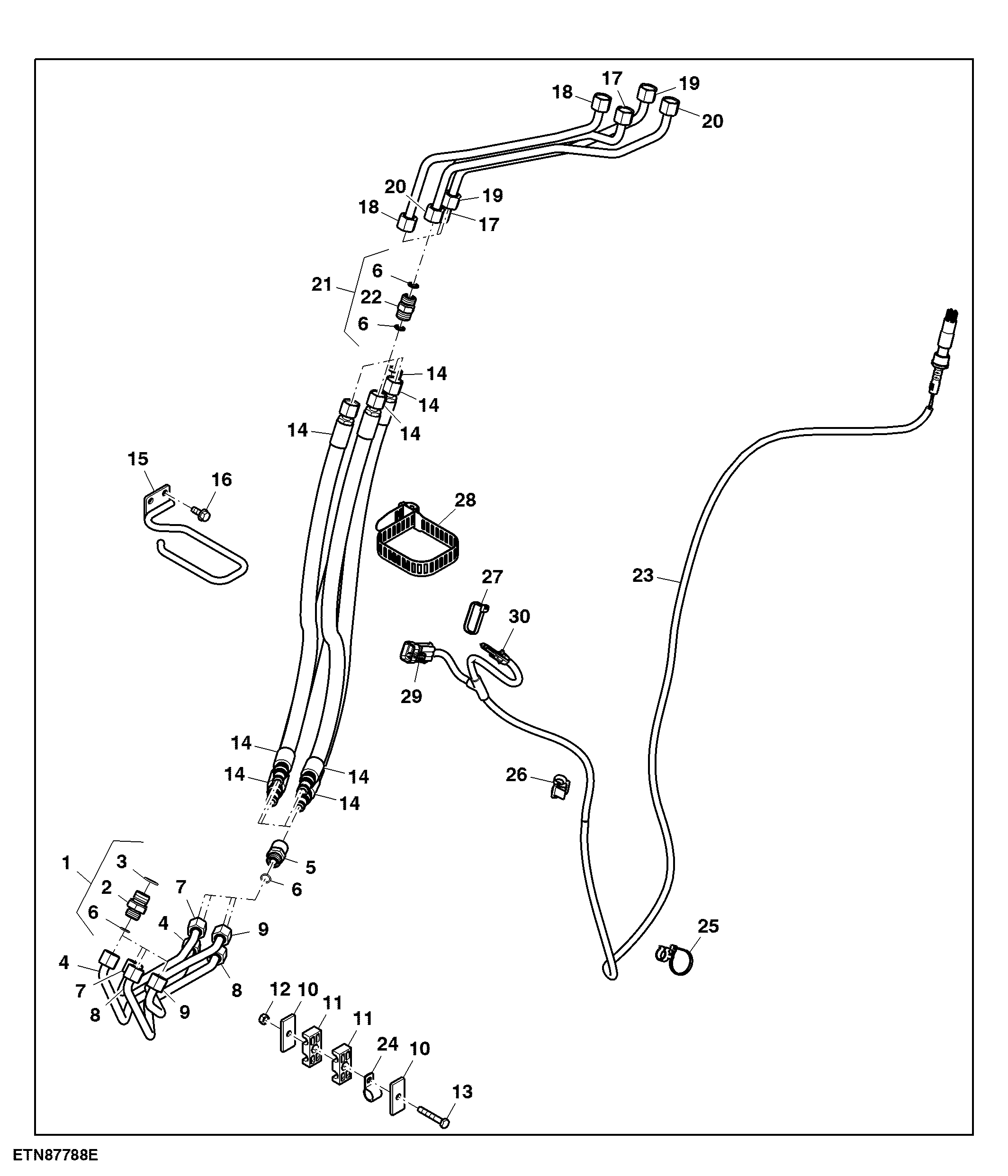 Hydraulic Oil Lines / Hoses / Fittings, Multi Coupler, Front Loader, W/ Loader Control, 2 Functions