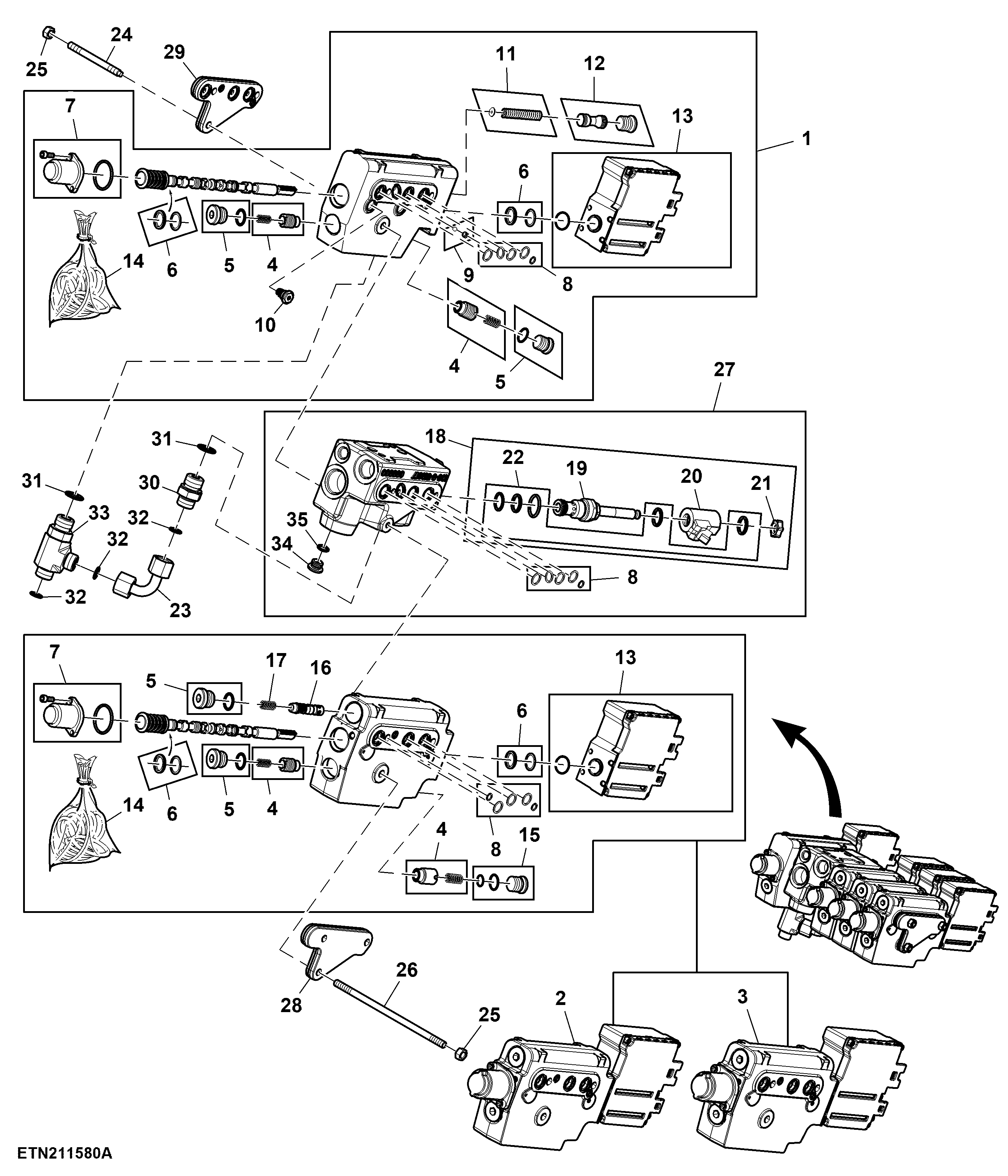 Electrical Midstack SCV, W/ 3 Functions, W/ Front Hitch Control Valve