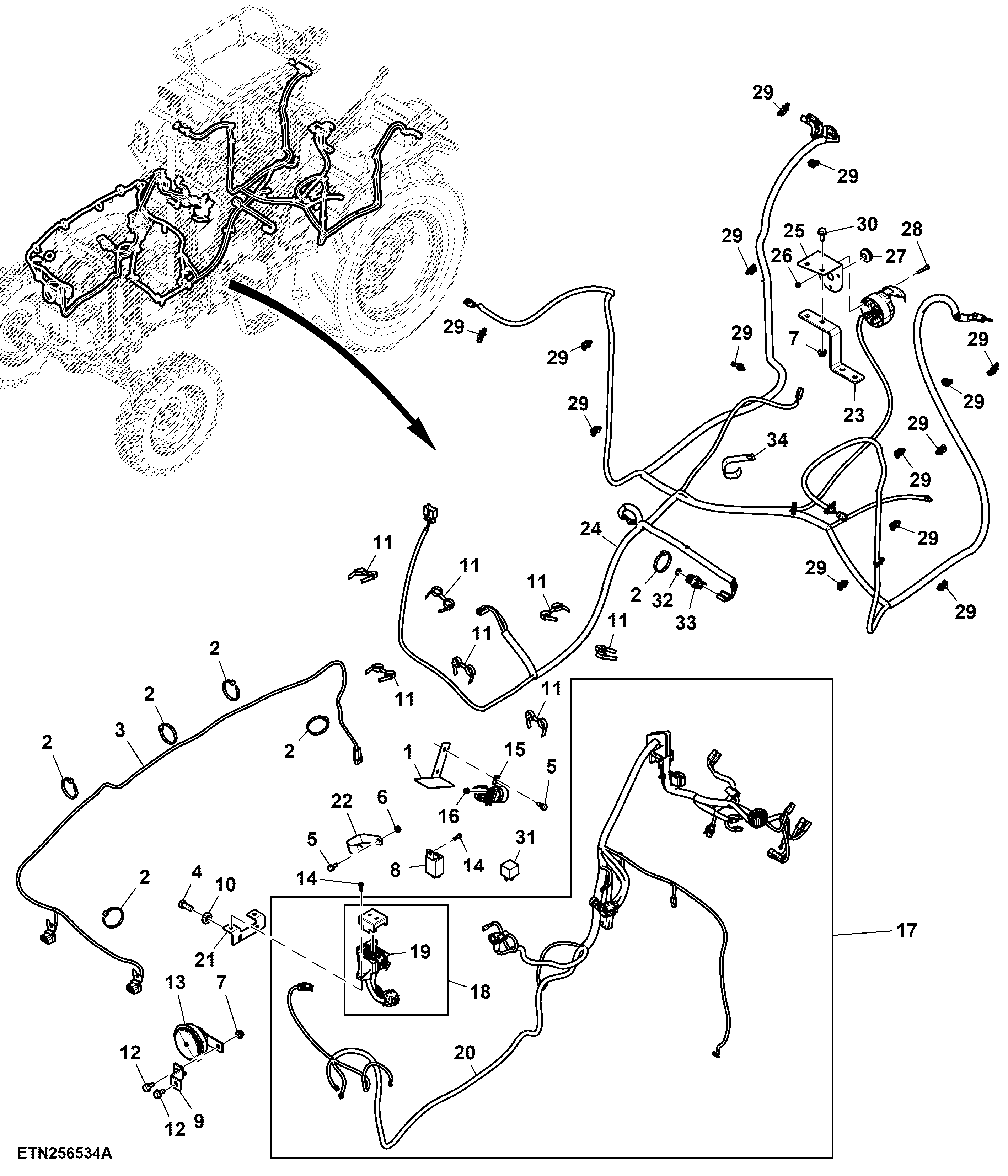Front and Rear Wiring Harness, Single Clutch
