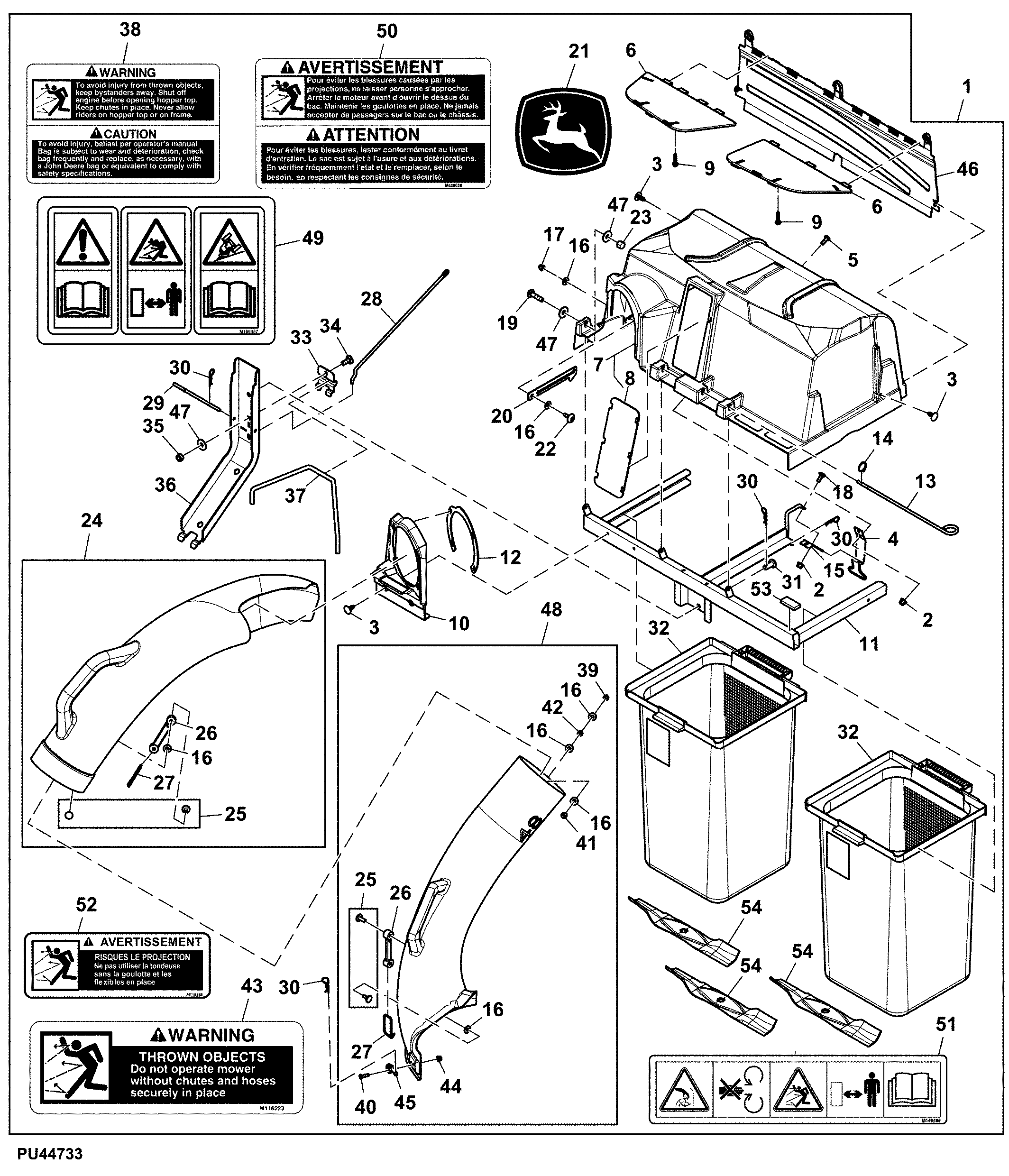 Material Collection System, 2-Bag, 6.5 bushel, 48 inch, Attachment