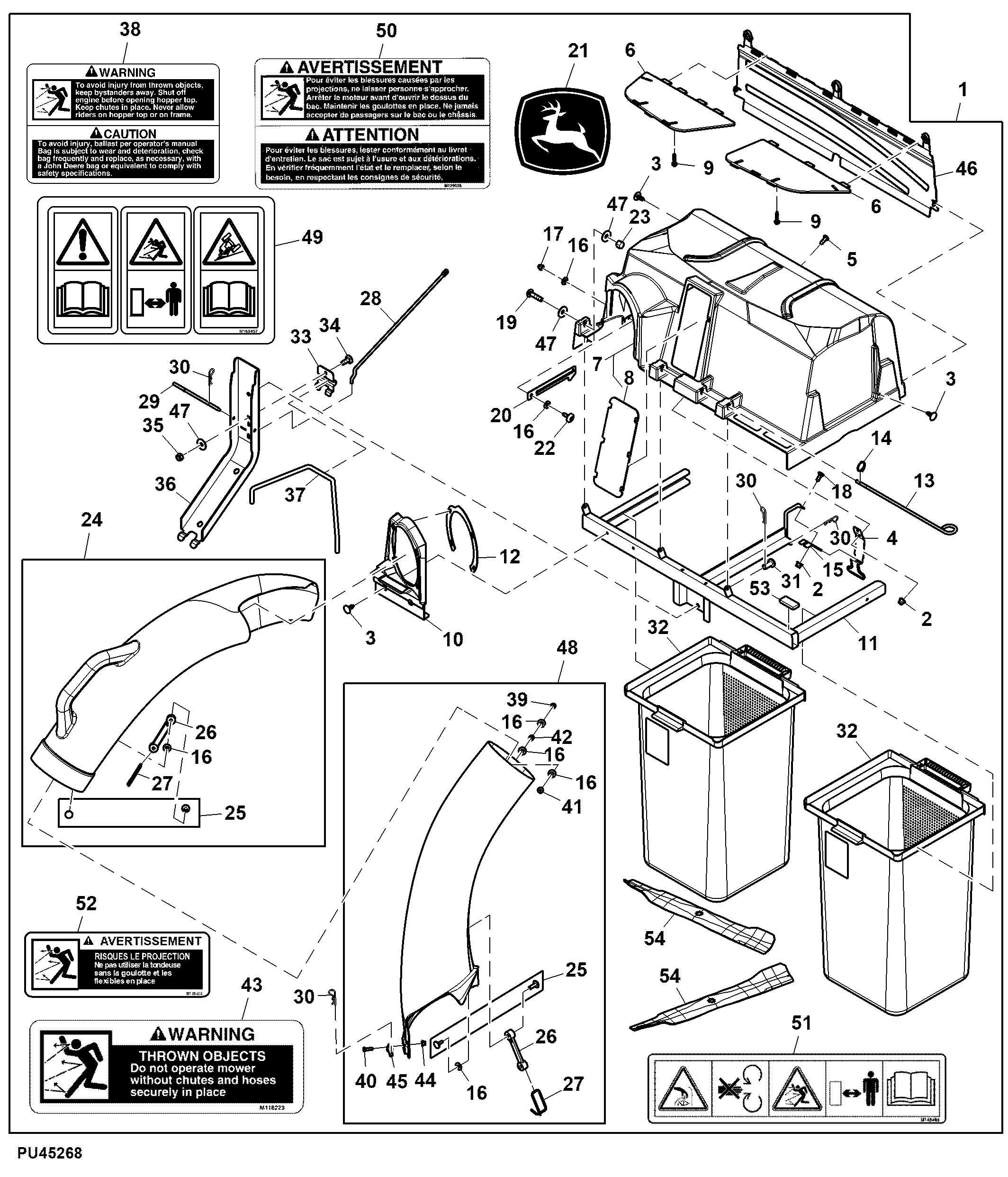 Material Collection System, 2-Bag, 6.5 bushel, 42 inch, Attachment