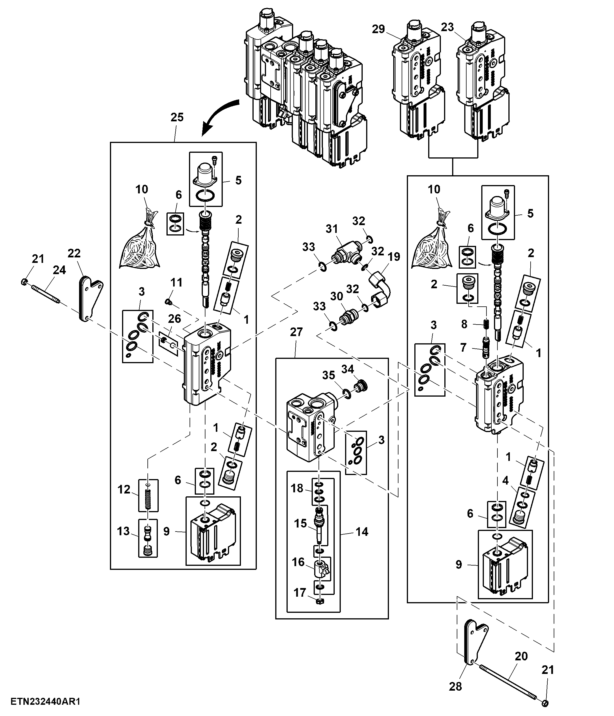 Electrical Midstack SCV, W/ Front Hitch Control Valve, W/ Front Loader (977139 - 999999), (100001 - 127155)