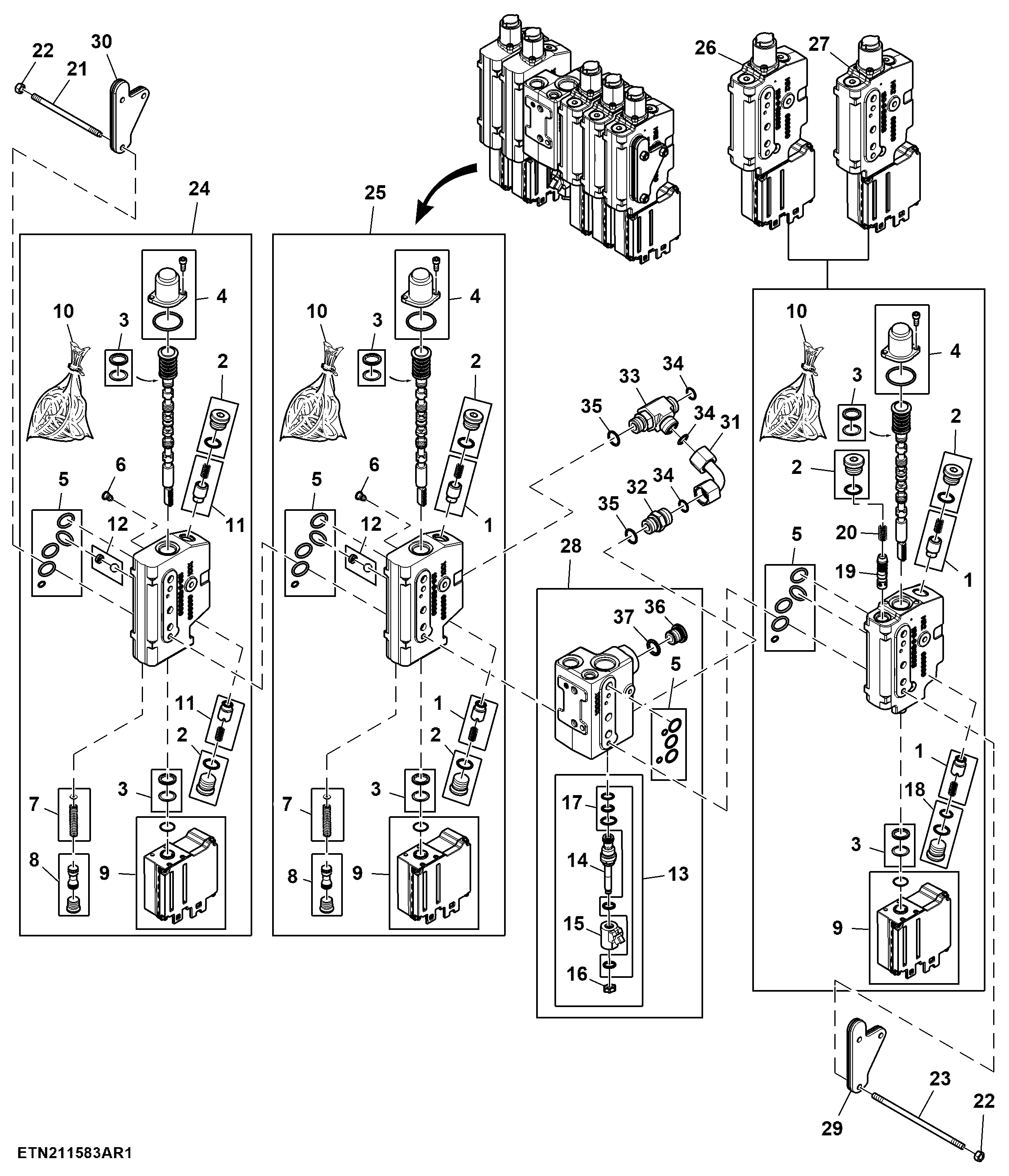 Electrical Midstack SCV, W/ 3 Functions, W/ Front Hitch Control Valve