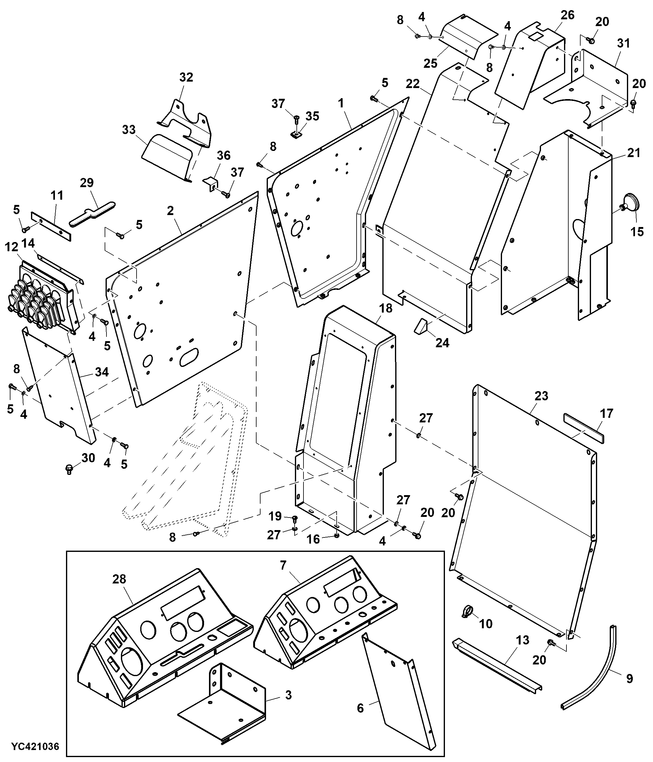 Shift Console and Covers For Sealed Cab, RH