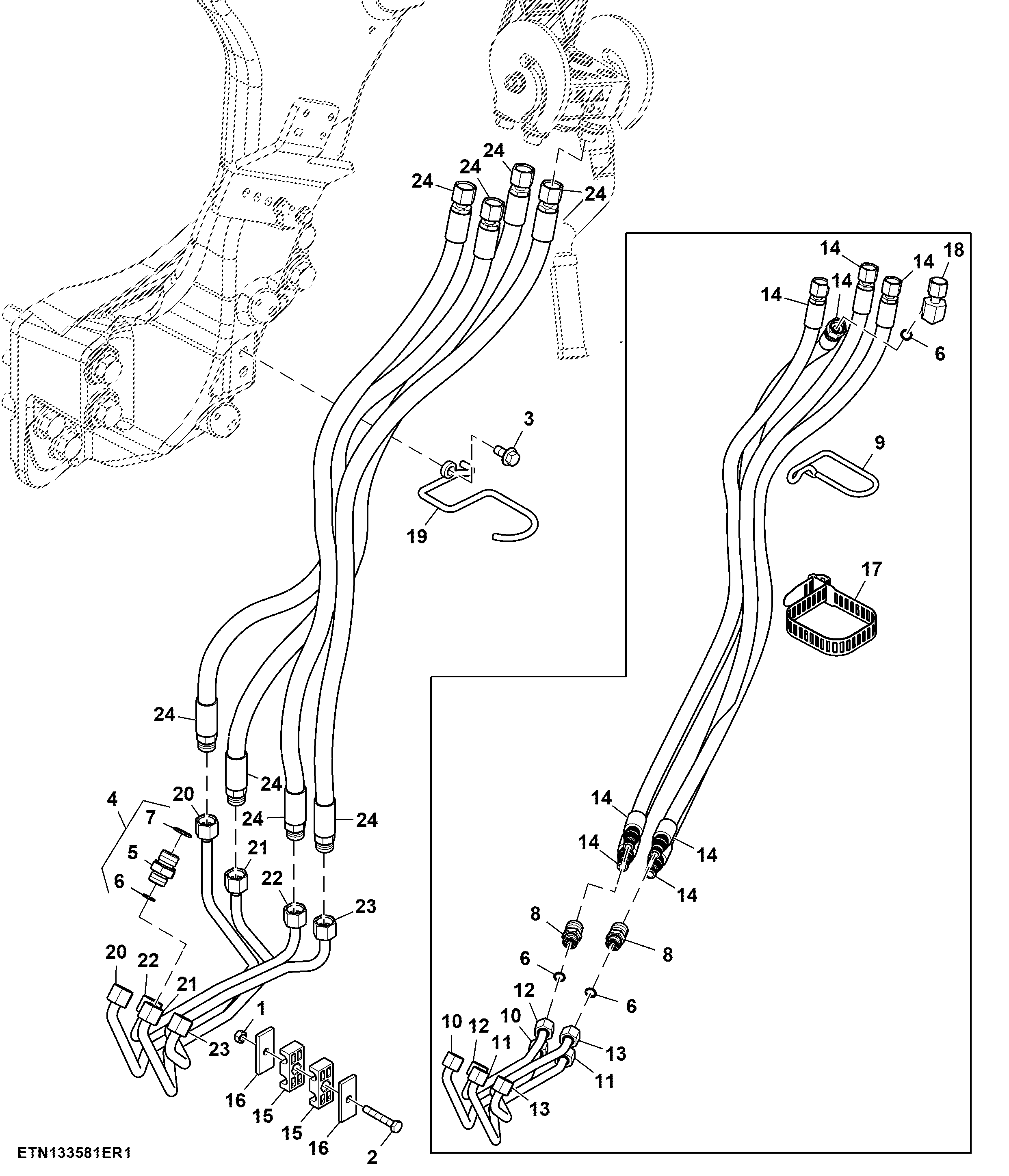 Hydraulic Oil Lines / Hoses / Fittings, Multi Coupler, Front Loader, 2 Functions