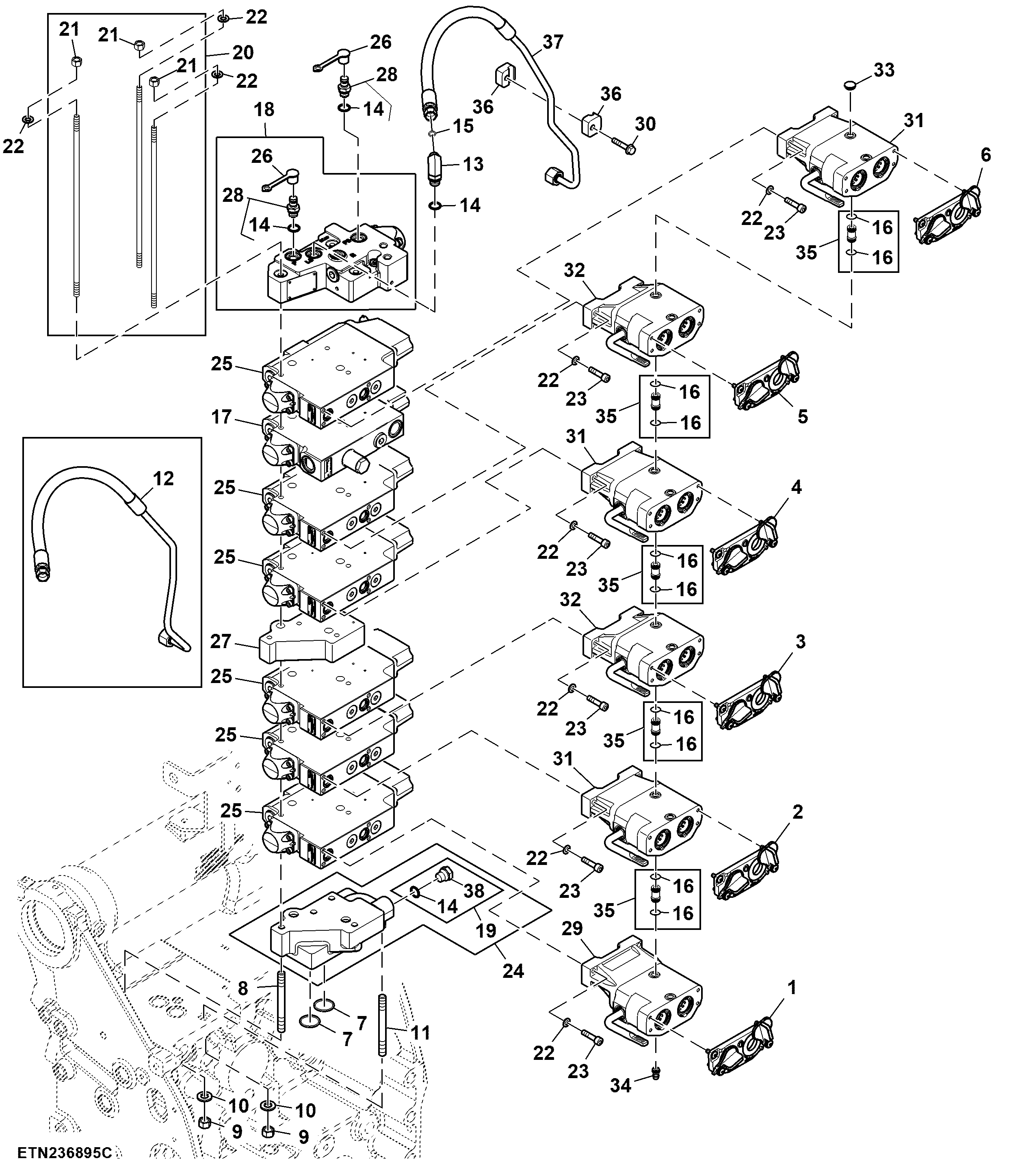 Selective Control Valve, 6 Rear SCV, Standard Flow, W/ Hitch