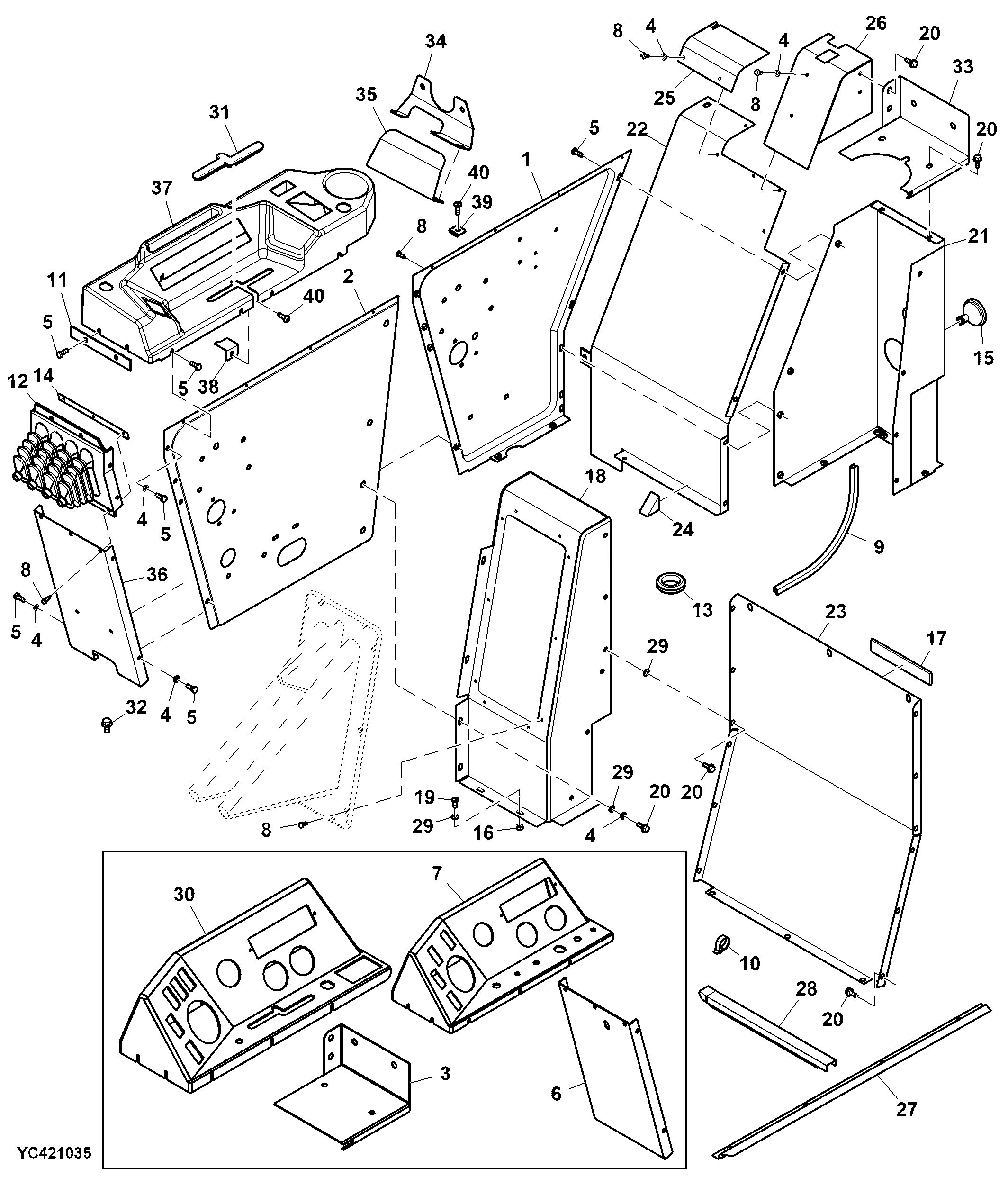 Shift Console and Covers For Sealed Cab, RH
