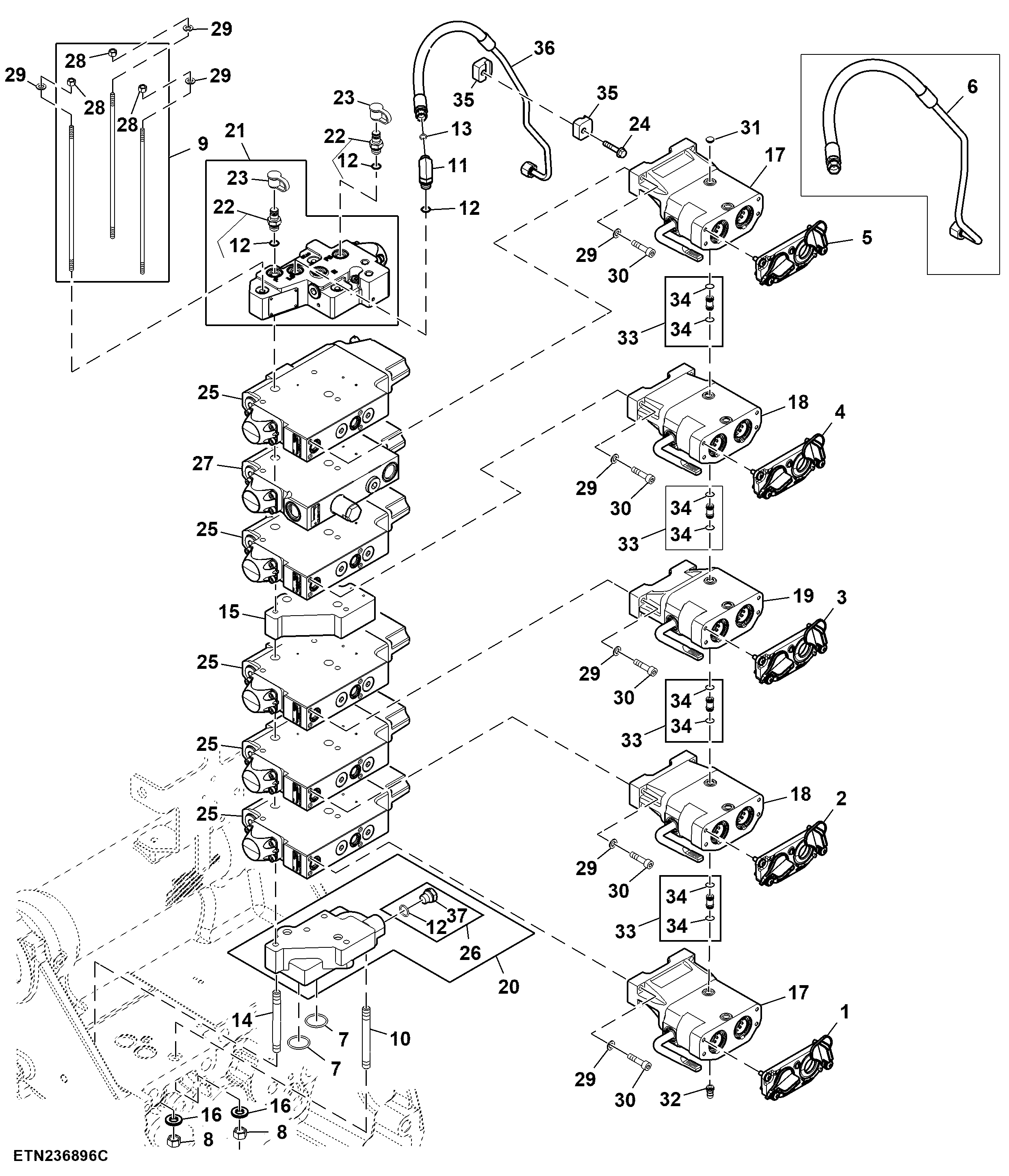 Selective Control Valve, 5 Rear SCV, Standard Flow, W/ Hitch