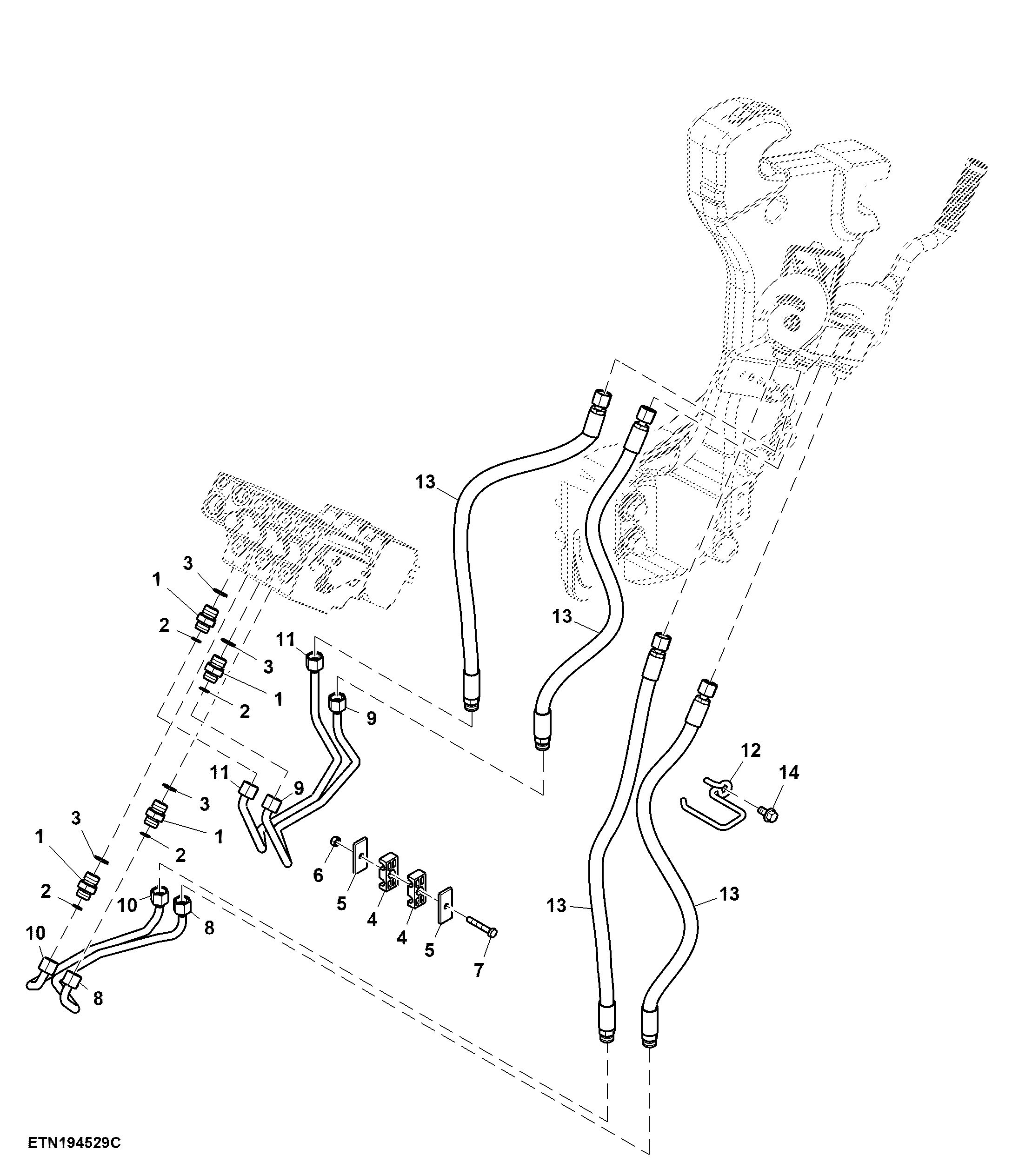 Hydraulic Oil Hoses, Fittings, Multi Coupler, Front Loader, 2 Functions