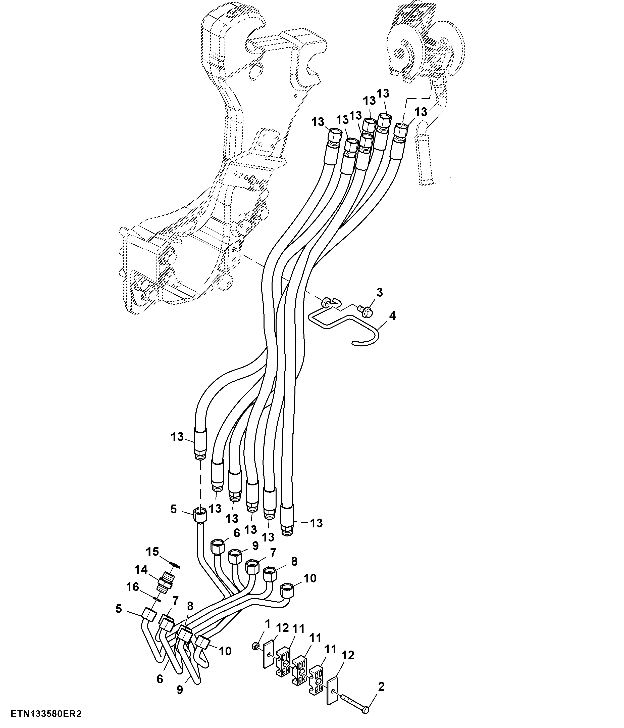 Hydraulic Oil Lines / Hoses / Fittings, Multi Coupler, Front Loader, 3 Functions