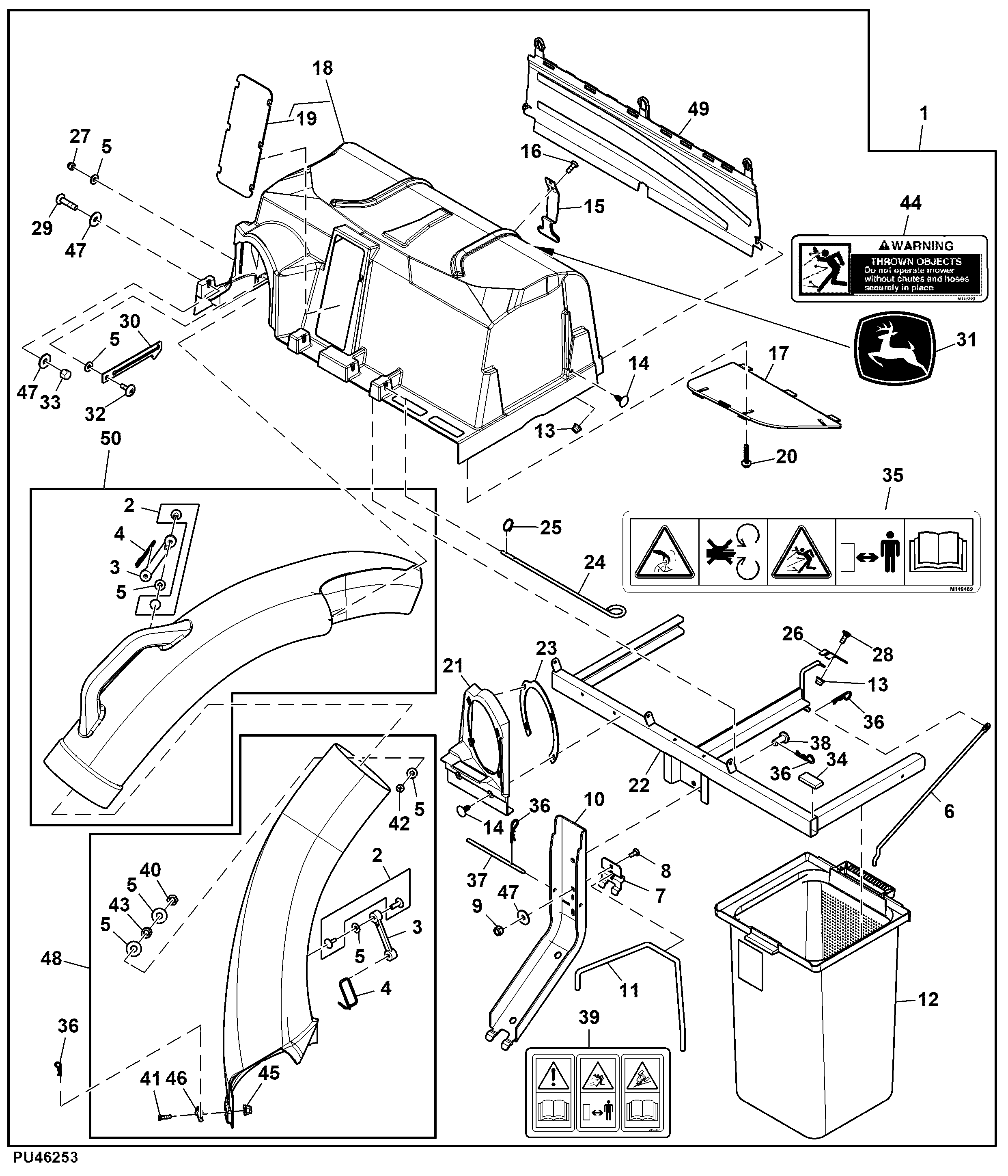Material Collection System, 2-Bag, 6.5 bushel, 42 inch, Attachment