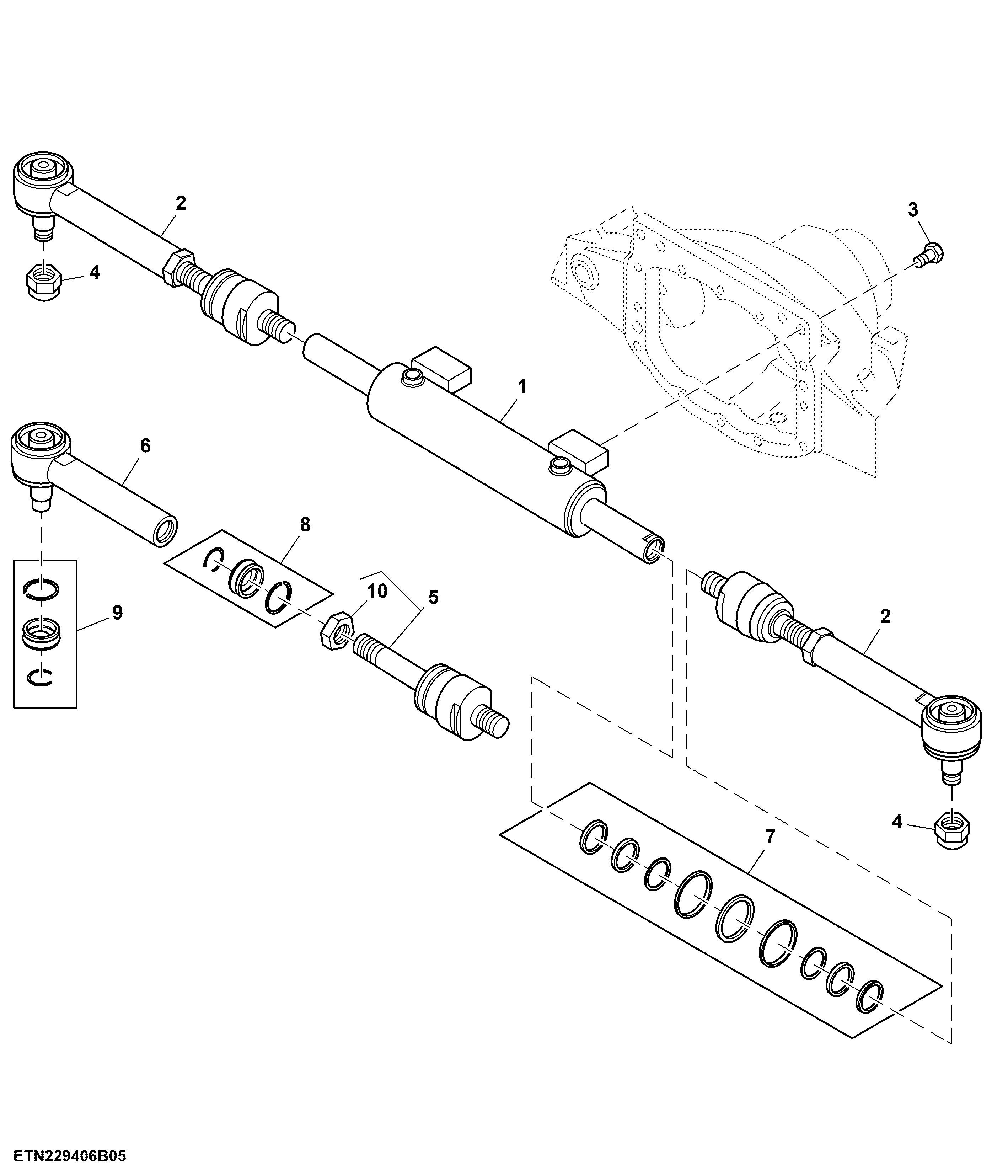 Steering Cylinder, Front Axle, Standard Duty, MFWD