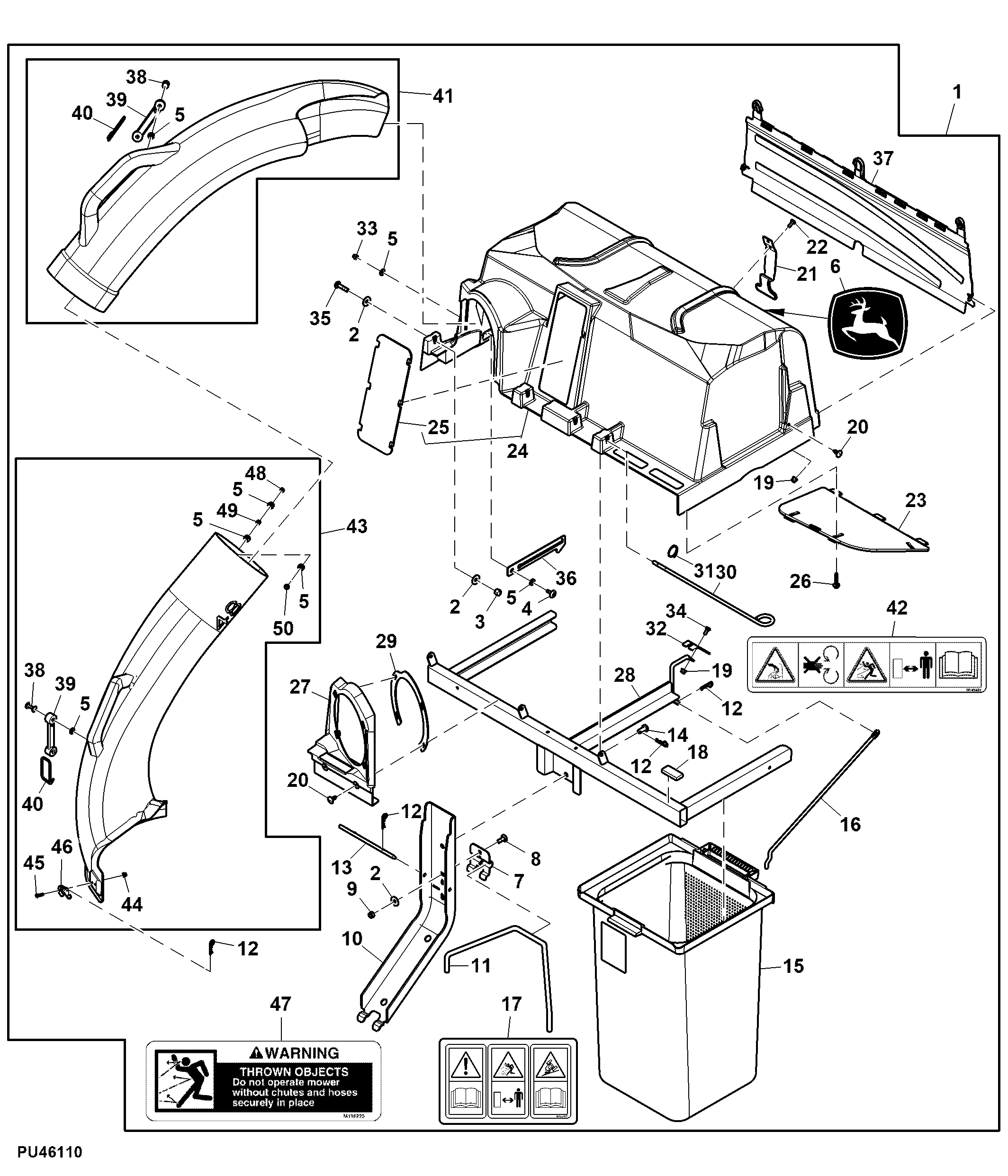 Material Collection System, 2-Bag, 6.5 bushel, 48 inch, Attachment