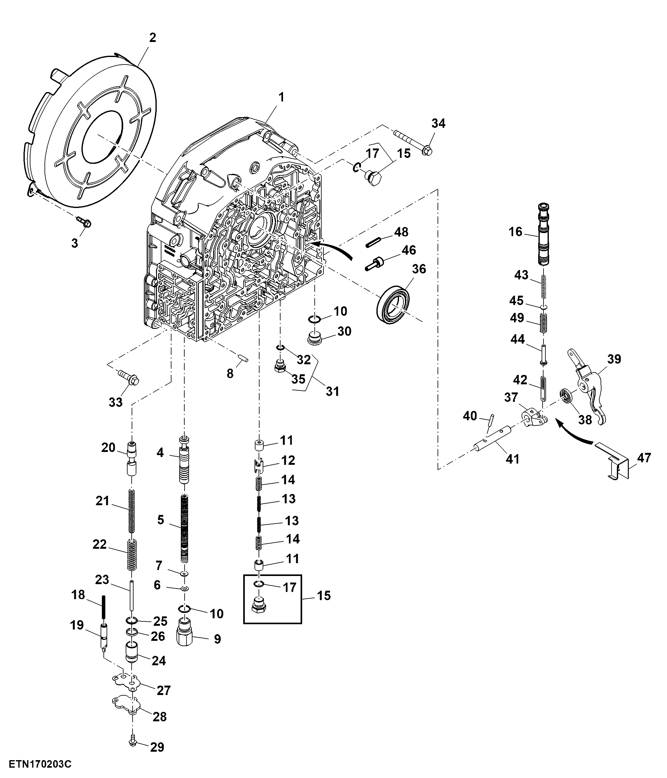 Transmission Front Cover, PowrQuad™, W/ Mechanical Reverser Control (010000 - )