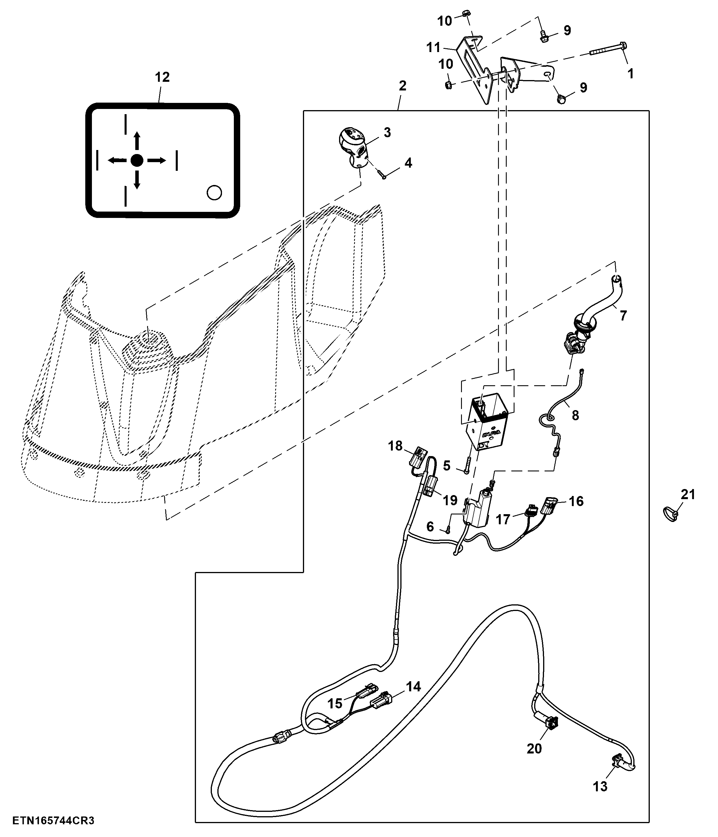 Multi Function Lever, W/ 3- Functions, W/ Diverter Control, W/ Loader Suspension, W/ Gear Shift Switch