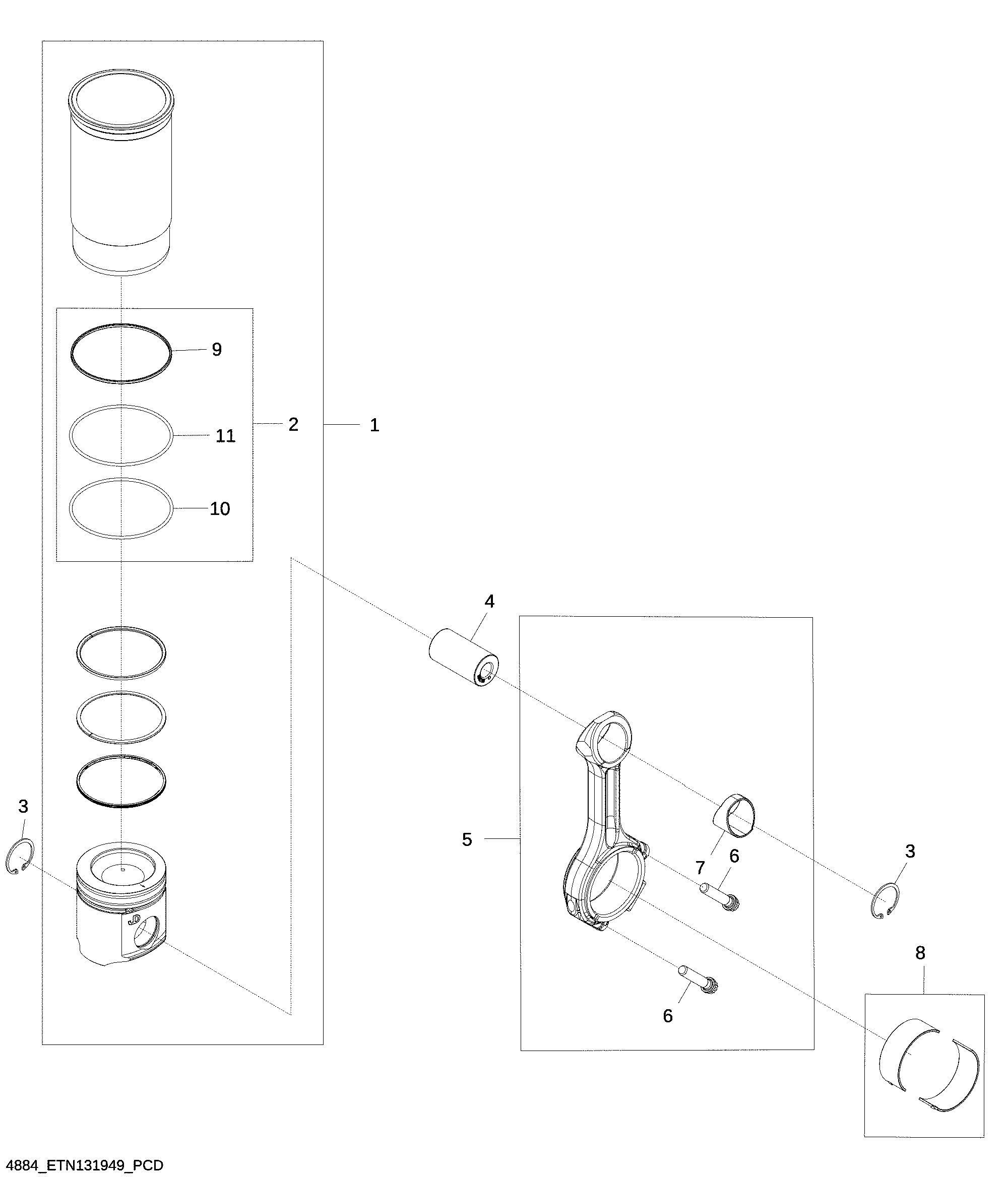 4884 Engine Piston, Cylinder Liner, Connecting Rods and Bearings