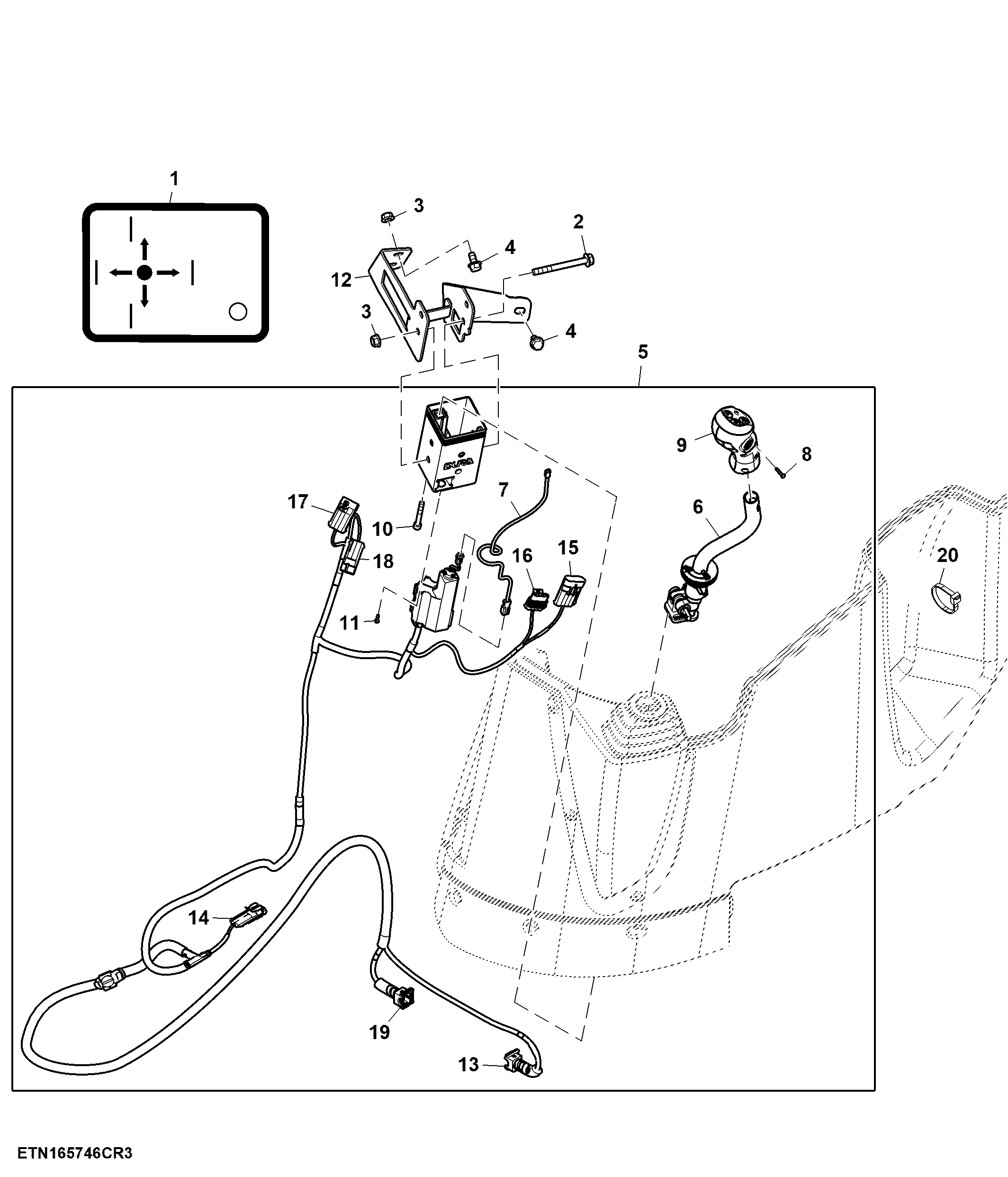 Multi Function Lever, W/ 3- Functions, W/O Diverter Control, W/ Loader Suspension, W/ Gear Shift Switch